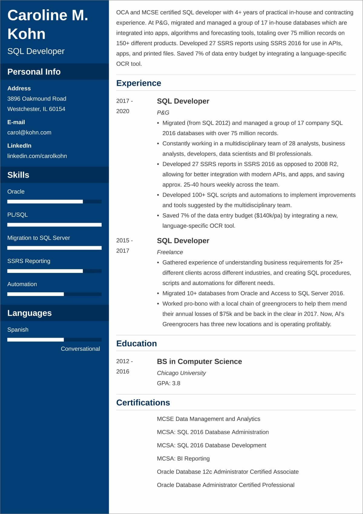 Sample Resume 5 Years Experience Sql Server Sql Developer Resumeâsample and 25lancarrezekiq Writing Tips