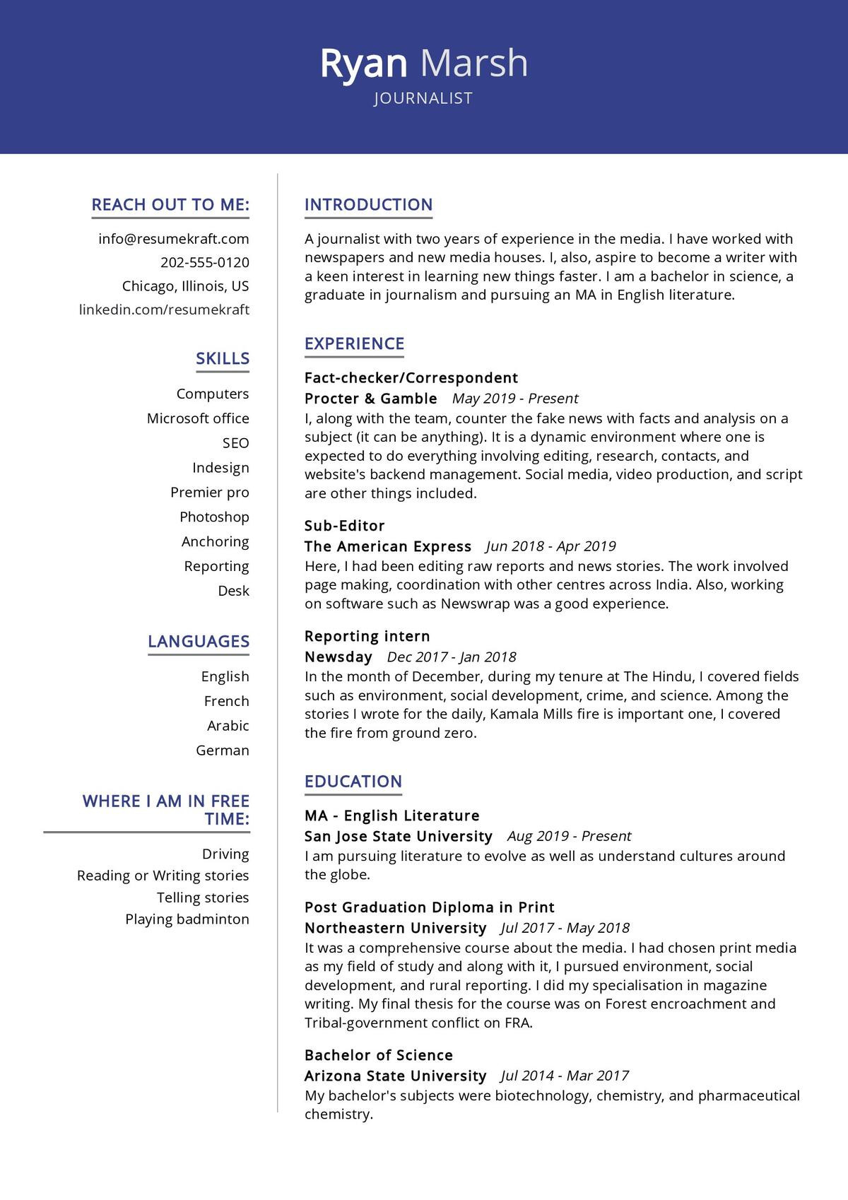 Sample Resume A Sales Manager Procter and Gamble Journalist Resume Sample 2021 Writing Guide & Tips – Resumekraft