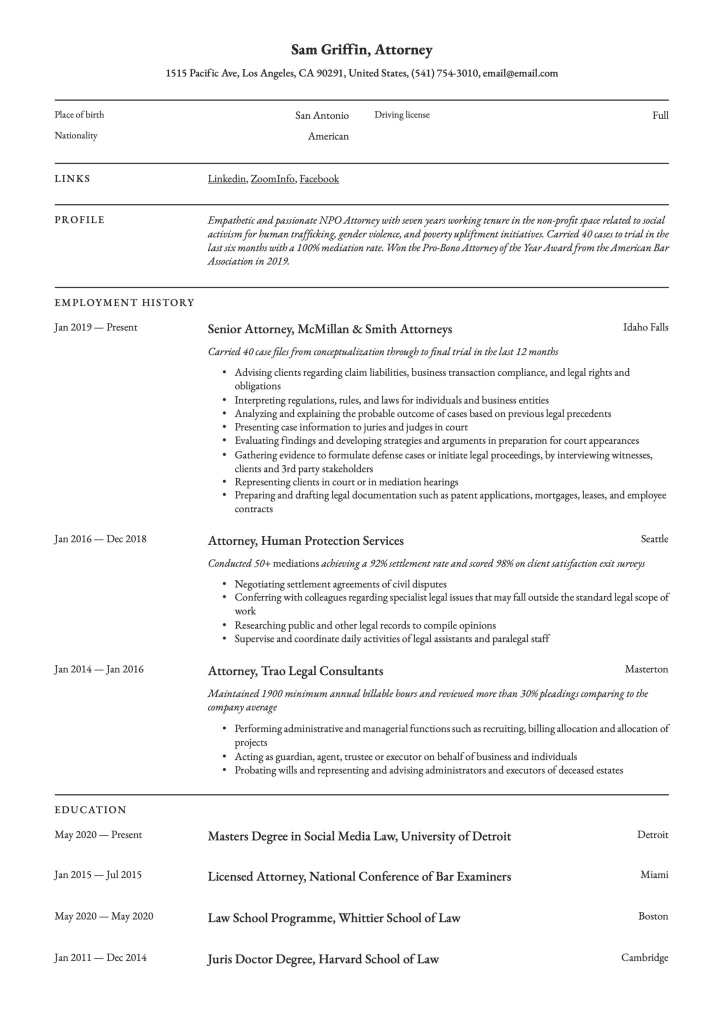 Sample Resume About Personal Injury attorney 18 attorney Resume Examples & Writing Guide Templates 2022 Sample Resume About Personal Injury attorney 18 attorney Resume Examples & Writing Guide Templates 2022