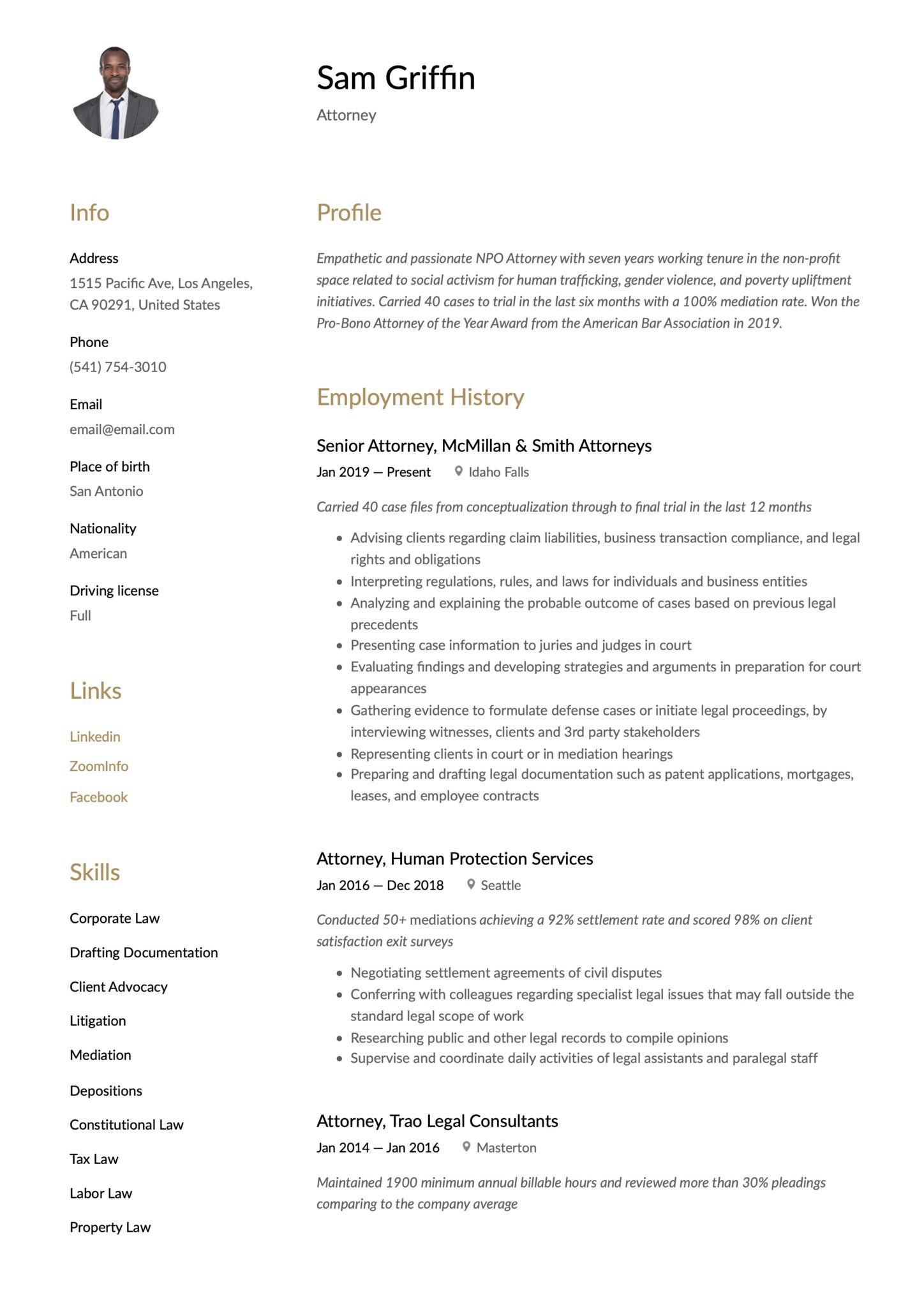 Sample Resume About Personal Injury attorney 18 attorney Resume Examples & Writing Guide Templates 2022