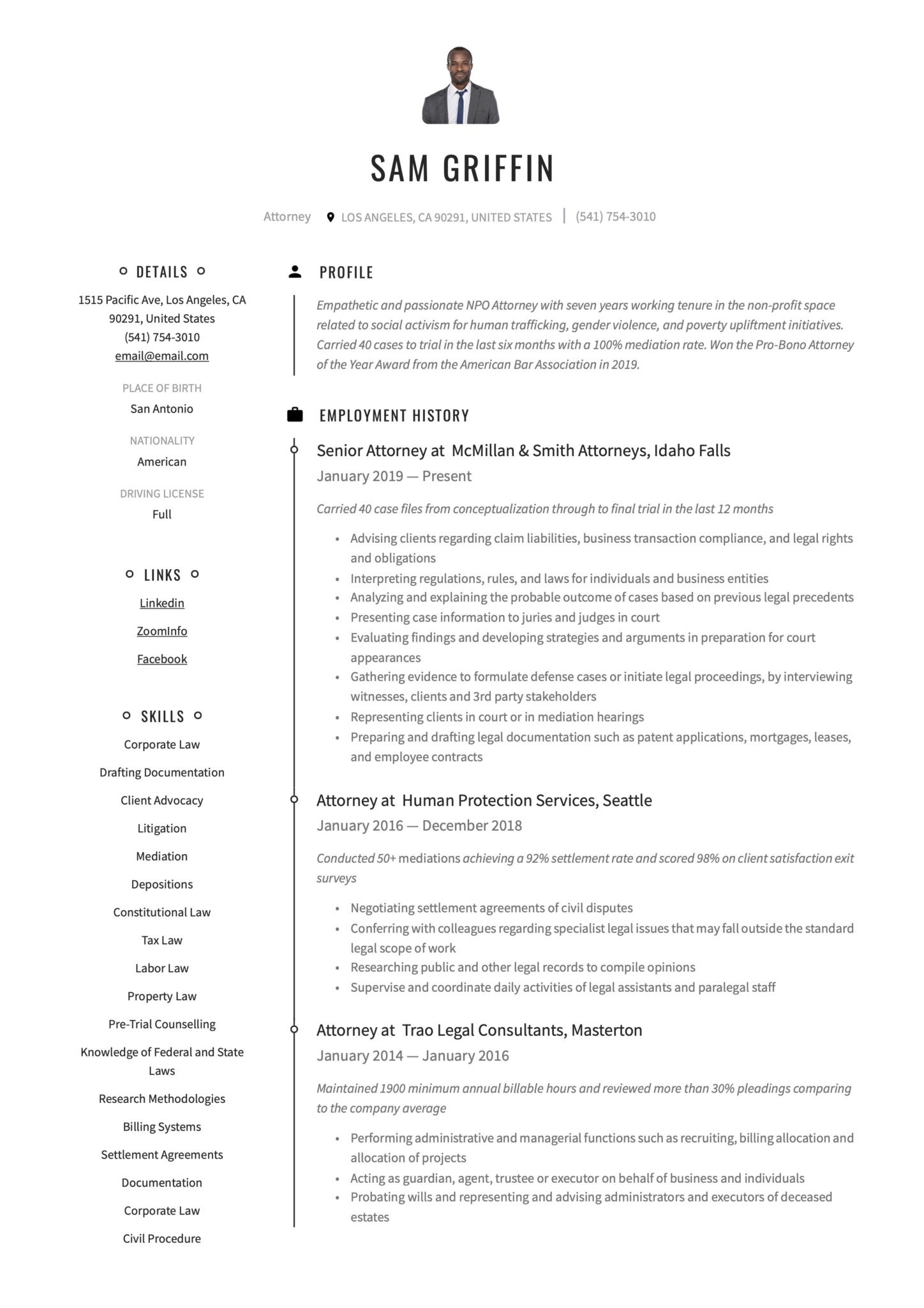 Sample Resume About Personal Injury attorney 18 attorney Resume Examples & Writing Guide Templates 2022