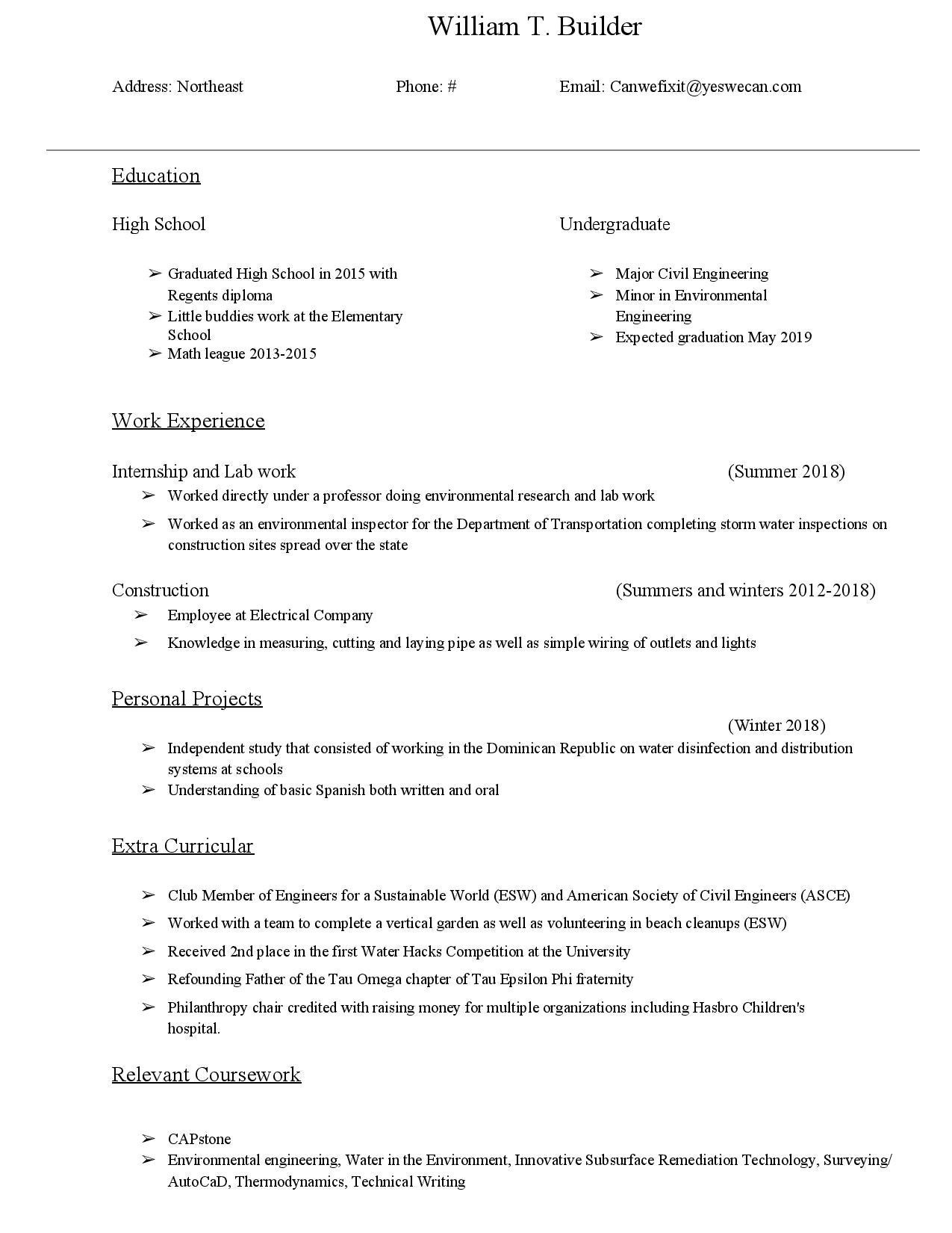 Sample Resume Entry Level Civil Engineer Career: Entry Level Civil Engineering Resume Help : R/civilengineering
