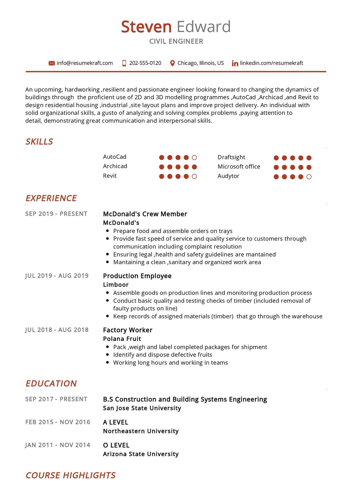 Sample Resume Entry Level Civil Engineer Civil Engineer Cv Sample 2022 Writing Tips – Resumekraft
