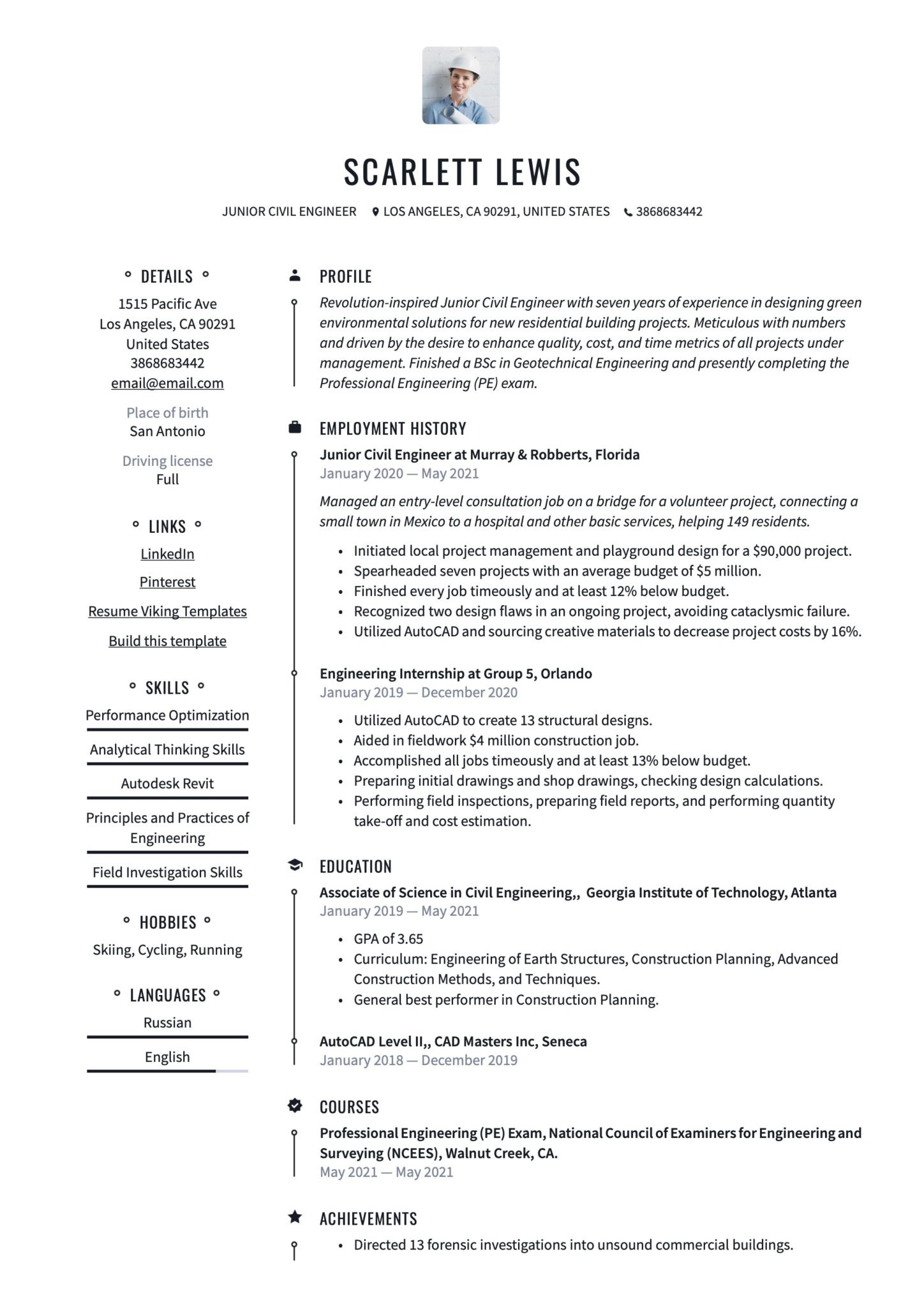 Sample Resume Entry Level Civil Engineer Junior Civil Engineer Resume & Writing Guide  20 Templates