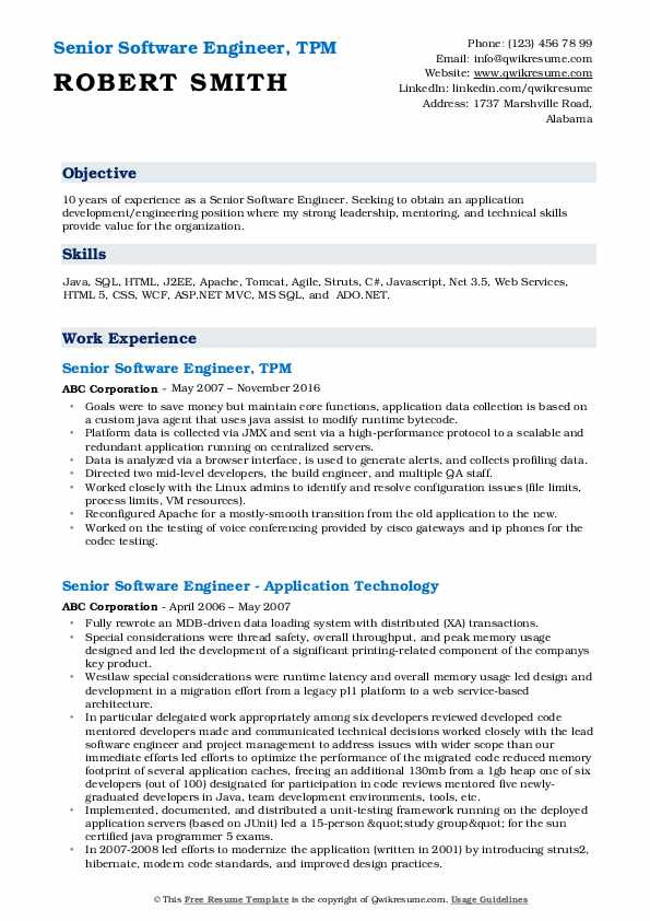 Sample Resume for 10 Years Experience software Engineer Senior software Engineer Resume Samples