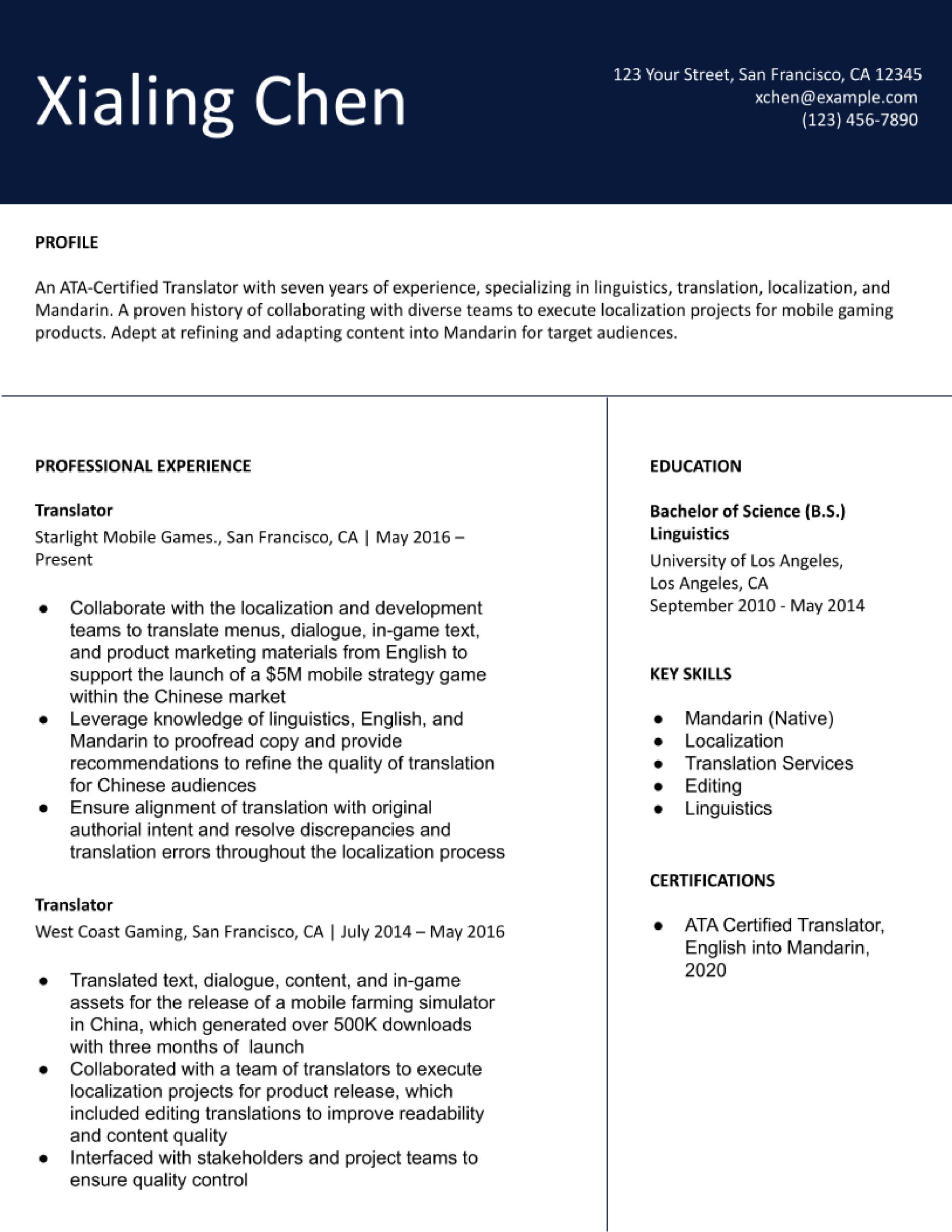 Sample Resume for A Video Game Translator Translator Resume Examples In 2022 – Resumebuilder.com
