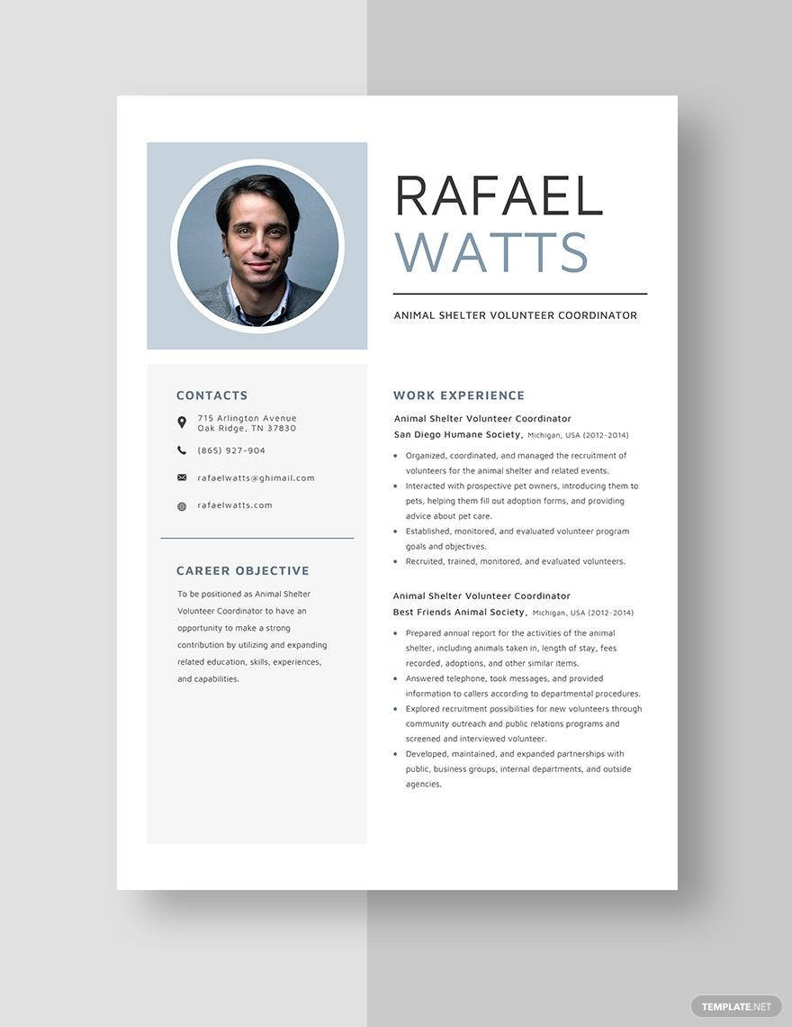 Sample Resume for A Volunteer Coordinator Animal Shelter Volunteer Coordinator Resume Template – Word … Sample Resume for A Volunteer Coordinator Animal Shelter Volunteer Coordinator Resume Template – Word …