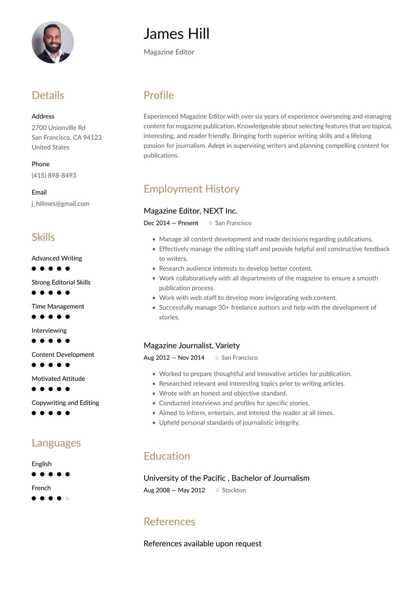Sample Resume for A Writer Editor Magazine Editor Resume Examples & Writing Tips 2022 (free Guide)