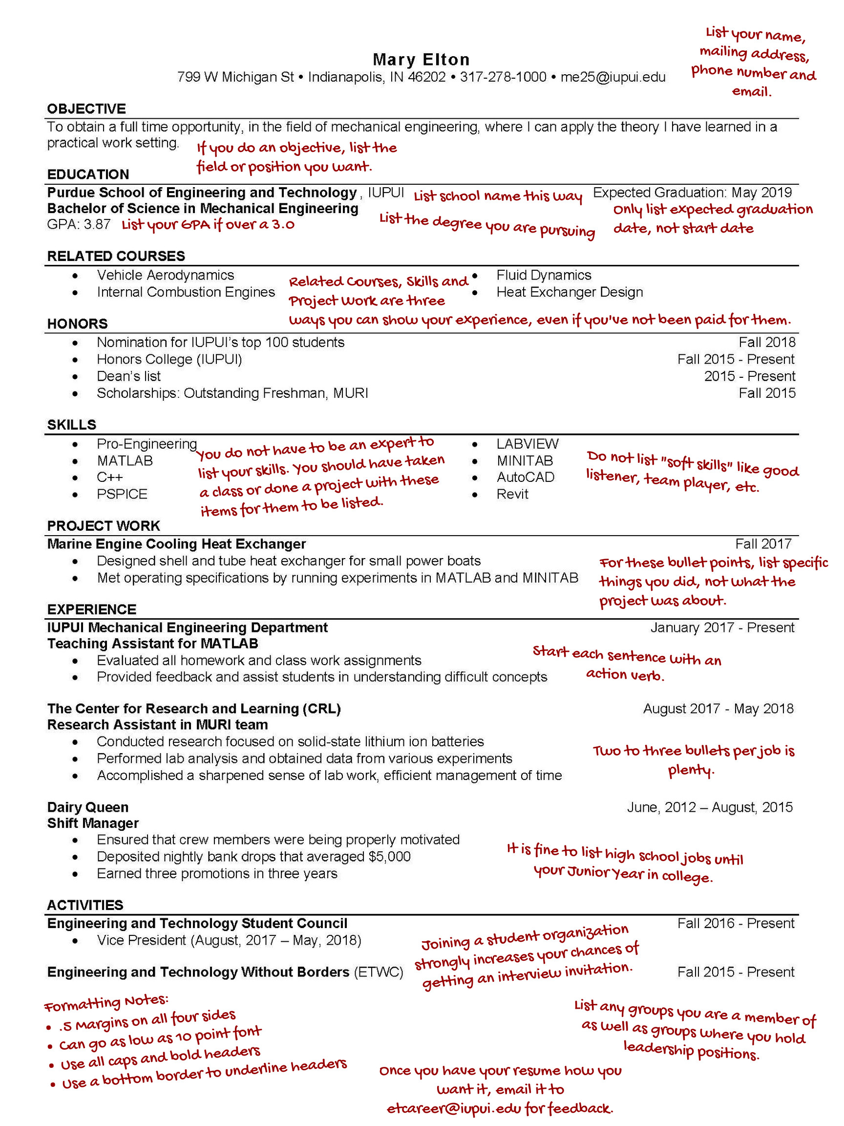 Sample Resume for Academic for Mechanical Engineering Chair Resumes: Career Services: Student Services: Purdue School Of …