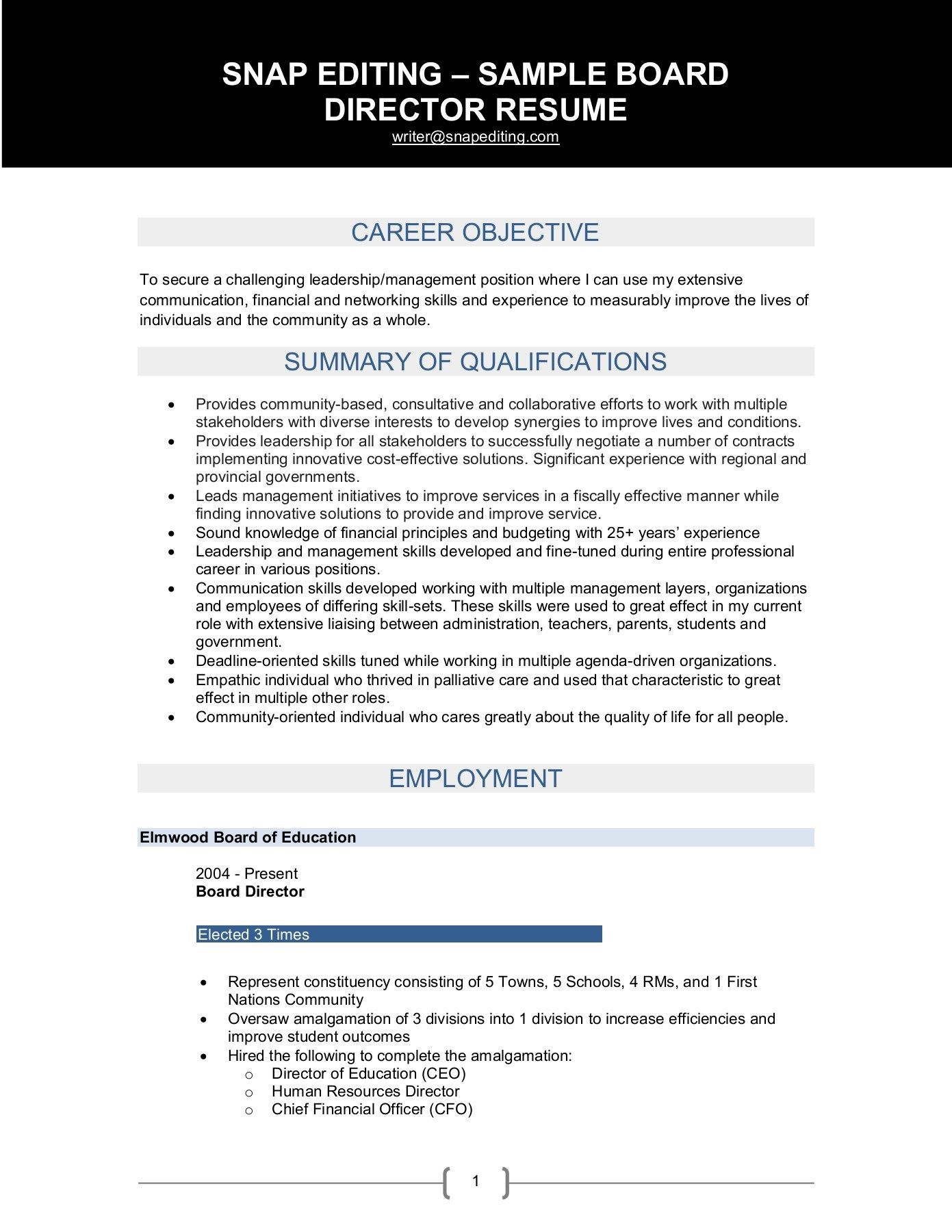 Sample Resume for Board Of Directors Positions Sample 16 after – Board Director Sample Resume Pages 1 – 5 – Flip …