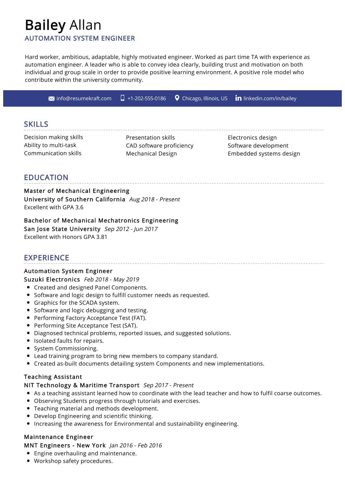 Sample Resume for Building Automation Engineer Automation System Engineer Resume Sample 2022 Writing Tips …