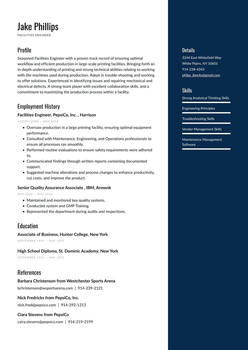 Sample Resume for Building Maintenance Engineer Facilities Engineer Resume Examples & Writing Tips 2022 (free Guide)