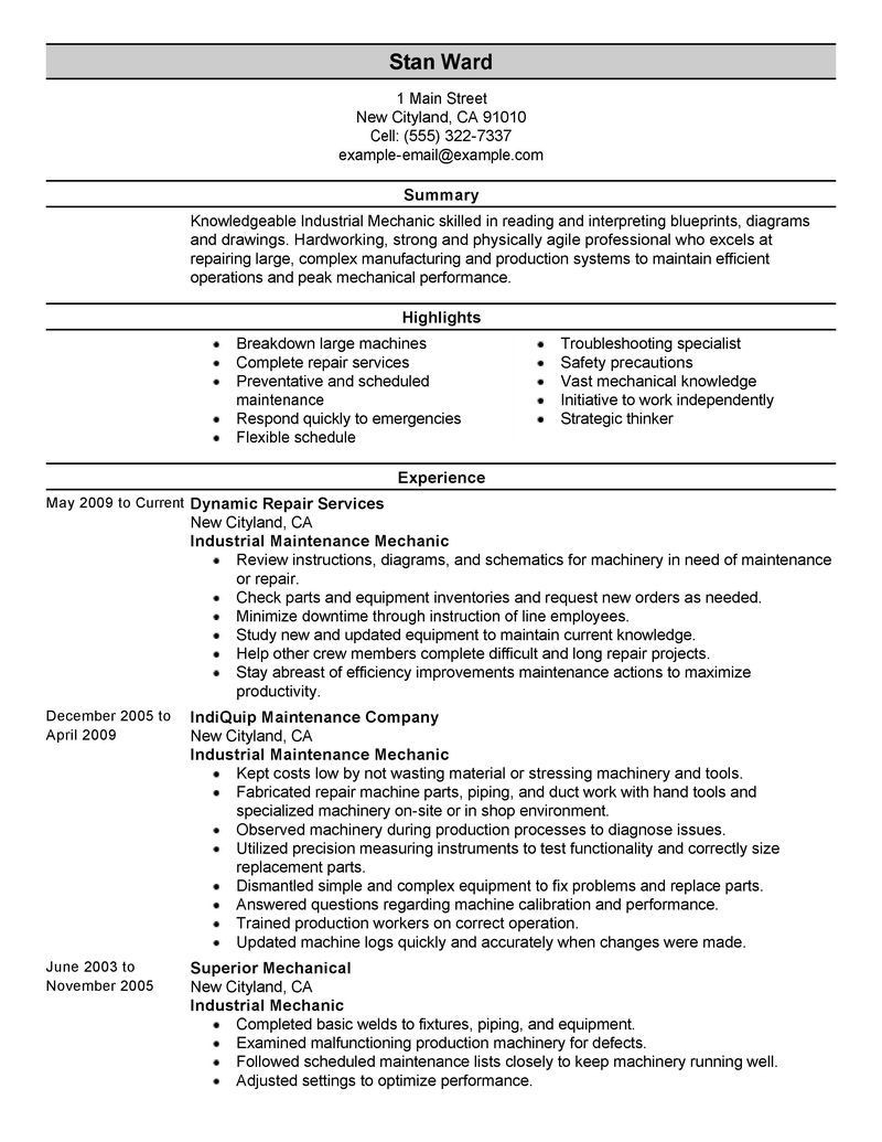 Sample Resume for Building Maintenance Worker Big Industrial Maintenance Mechanic Example – Modern 1 Design …
