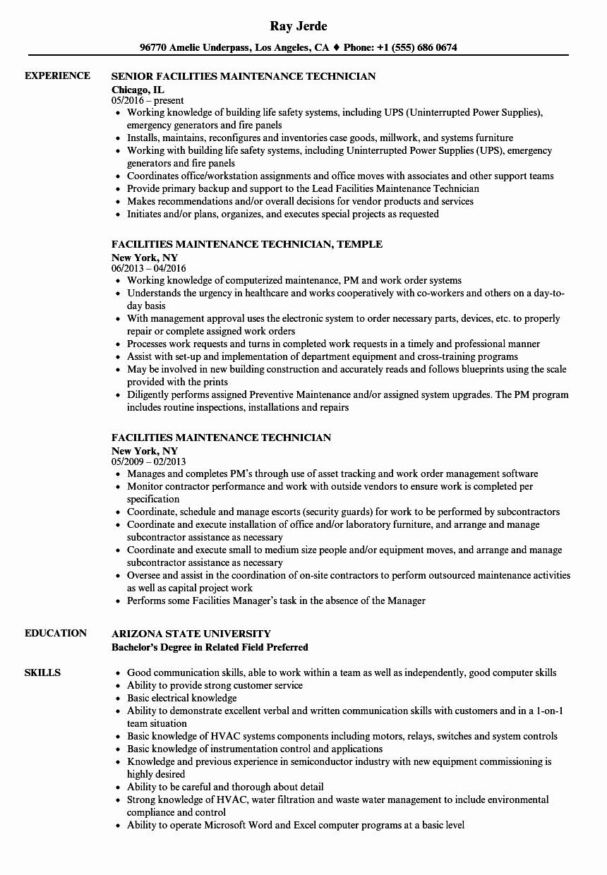 Sample Resume for Building Maintenance Worker Maintenance Job Description Resume Luxury Facilities Maintenance …