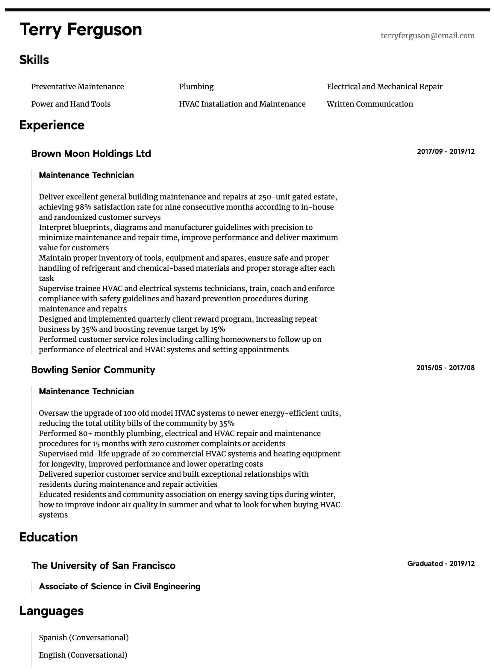 Sample Resume for Building Maintenance Worker Maintenance Technician Resume Samples All Experience Levels …