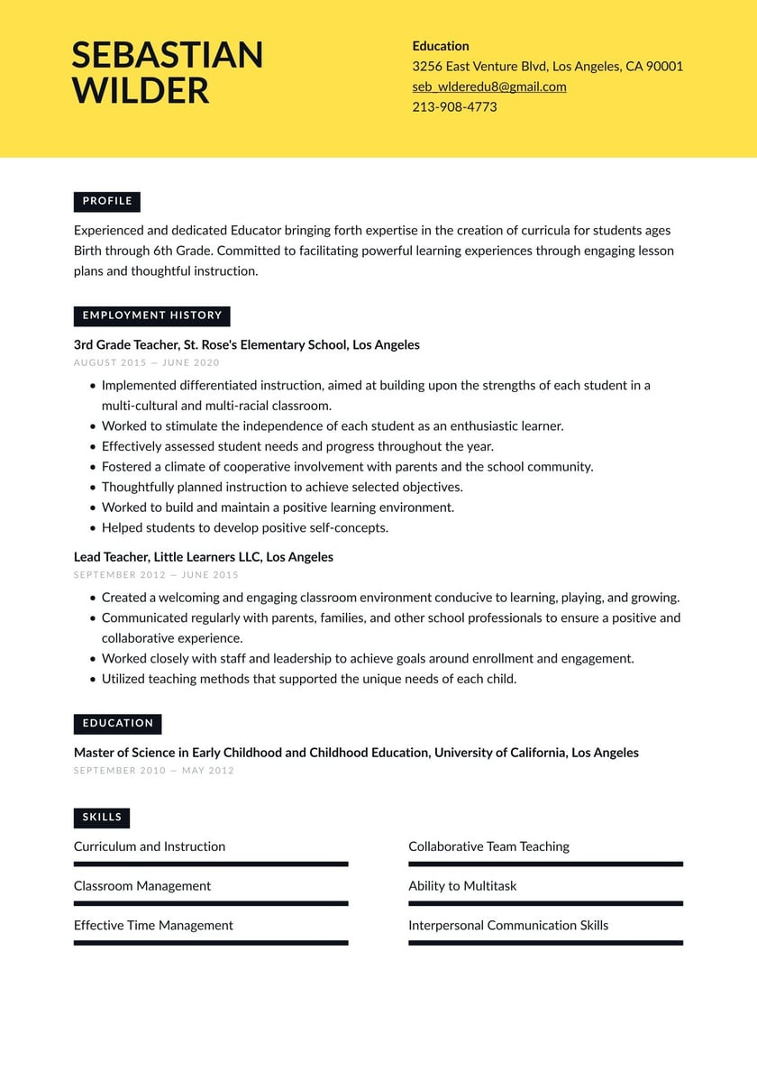 Sample Resume for Curriculum and Instruction Education Resume Examples & Writing Tips 2022 (free Guide)