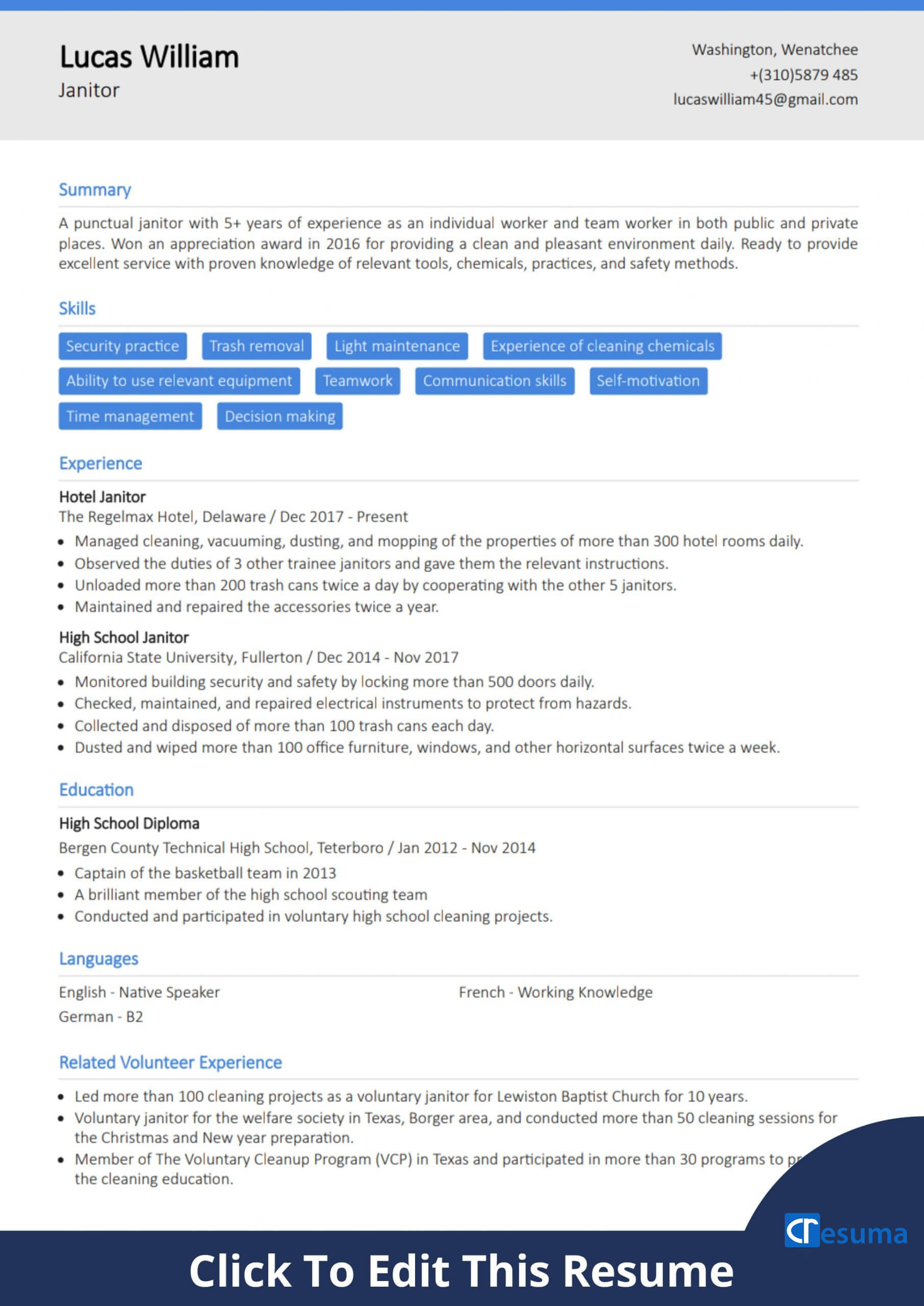 Sample Resume for Custodian with No Experience Janitor Resume Example [complete Writing Guide] Cresuma