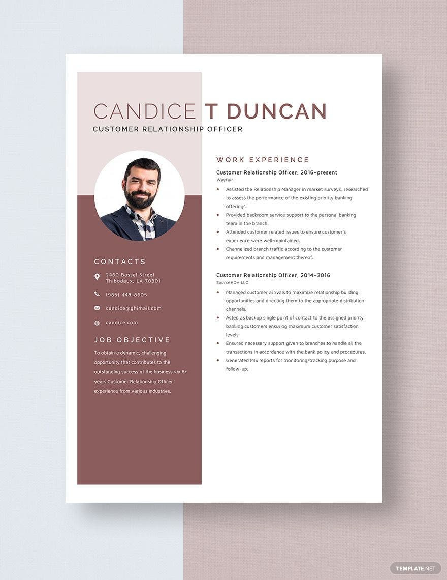 Sample Resume for Customer Relations Specialist Customer Relationship Officer Resume Template – Word, Apple Pages