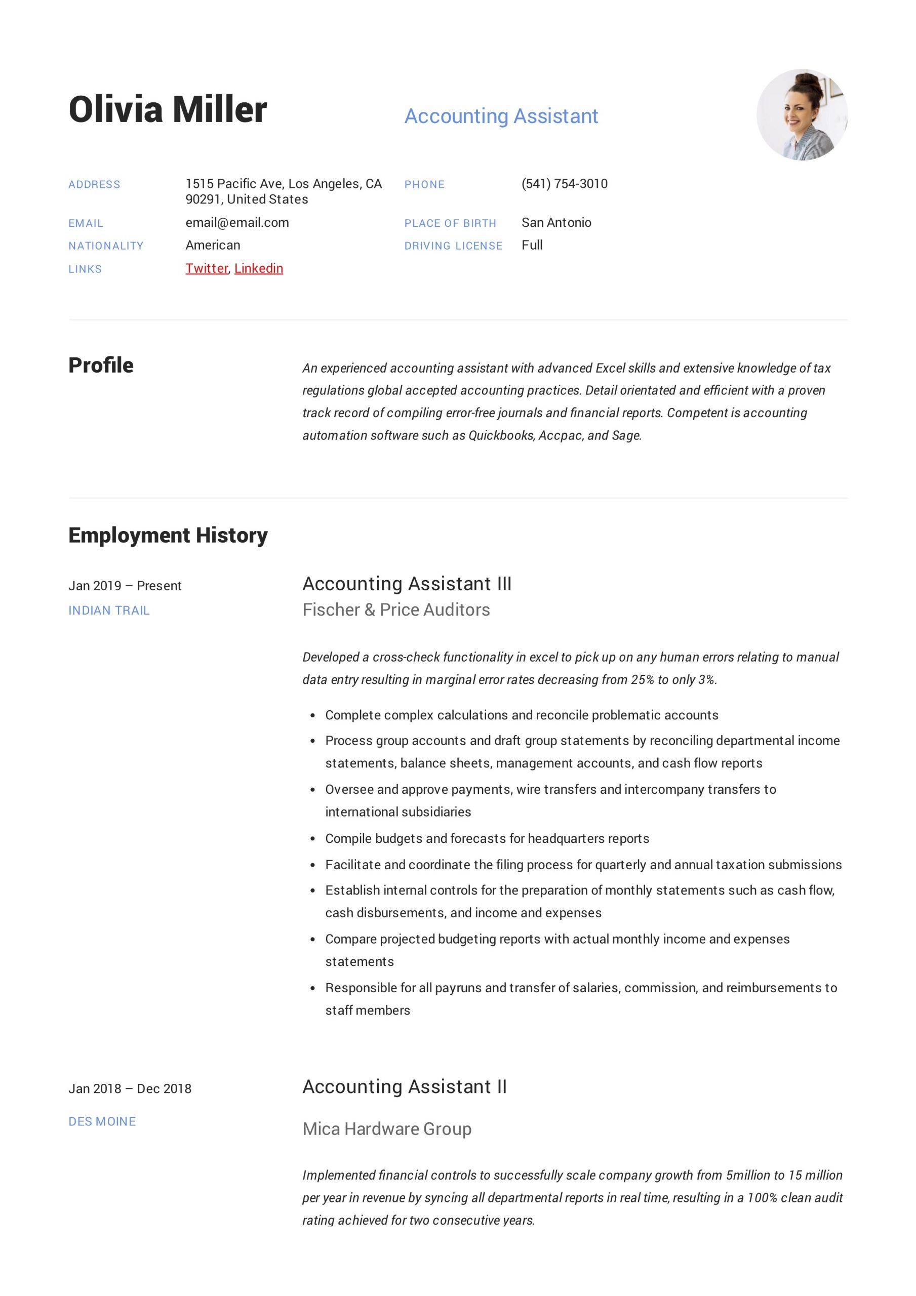 Sample Resume for Experienced Accounts assistant Accounting assistant Resume & Writing Guide  12 Examples Pdf …
