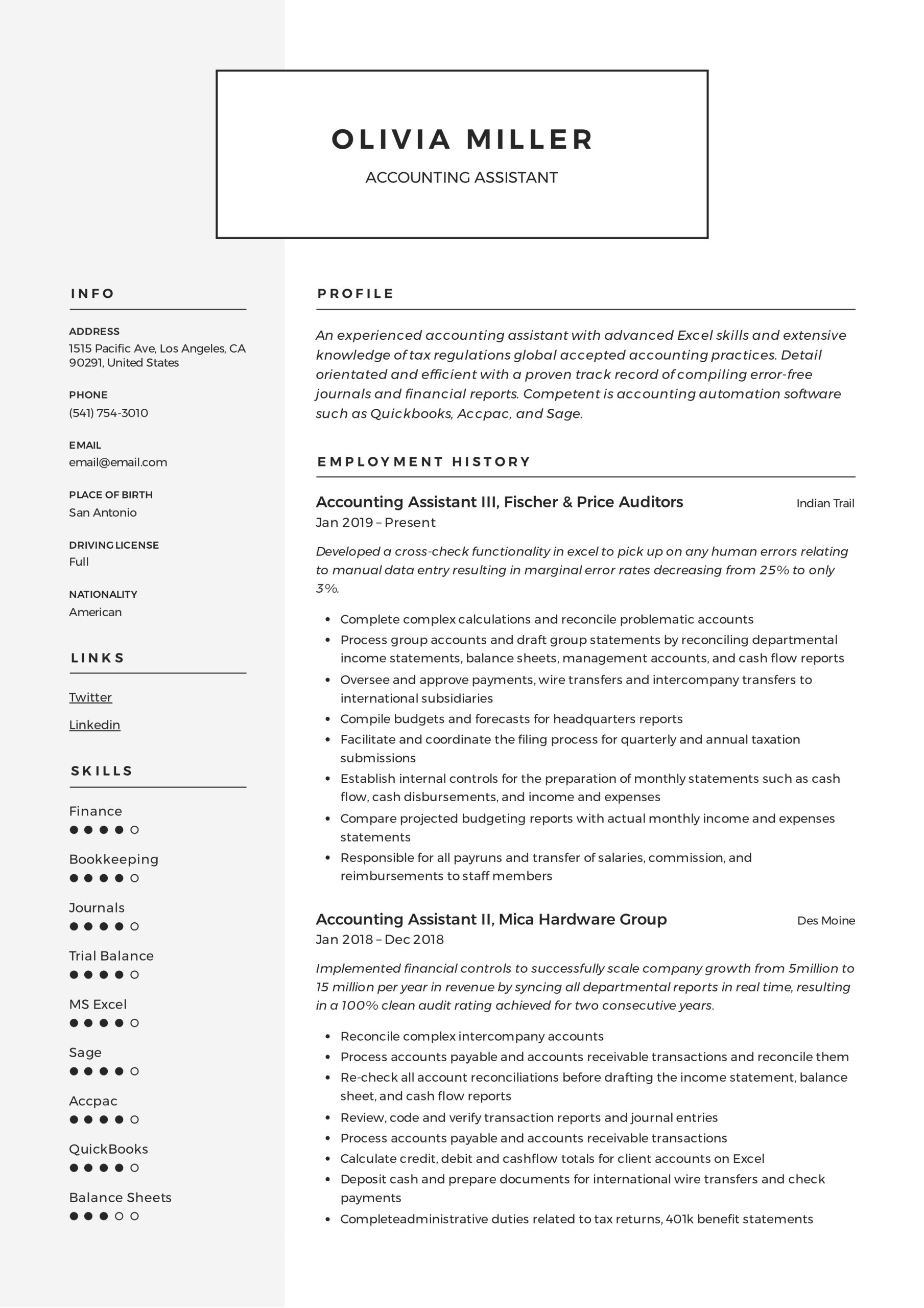 Sample Resume for Experienced Accounts assistant Accounting assistant Resume & Writing Guide  12 Examples Pdf …