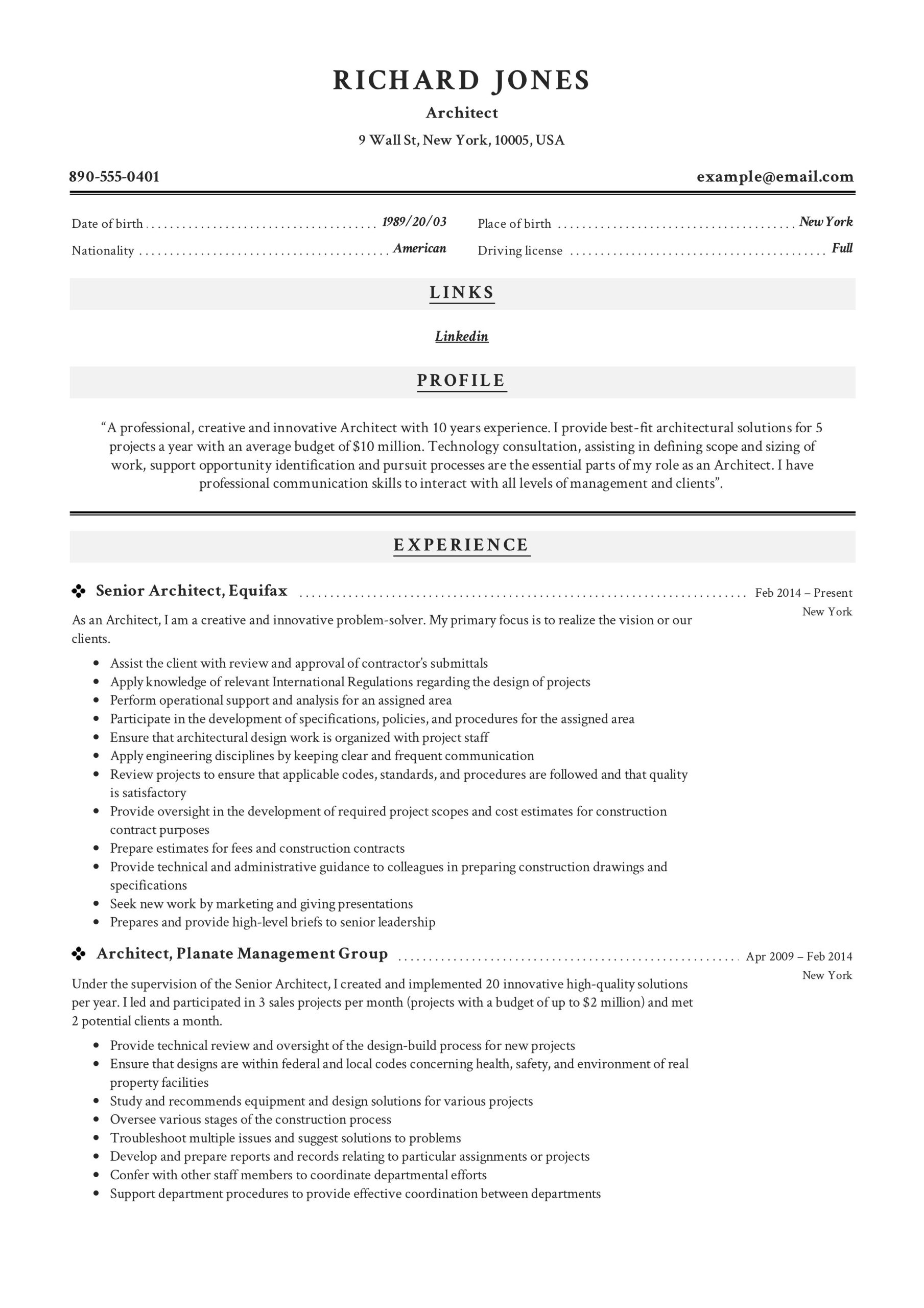 Sample Resume for Experienced Architectural Draftsman Architect Resume & Writing Guide   19 Samples Pdf & Word 2022