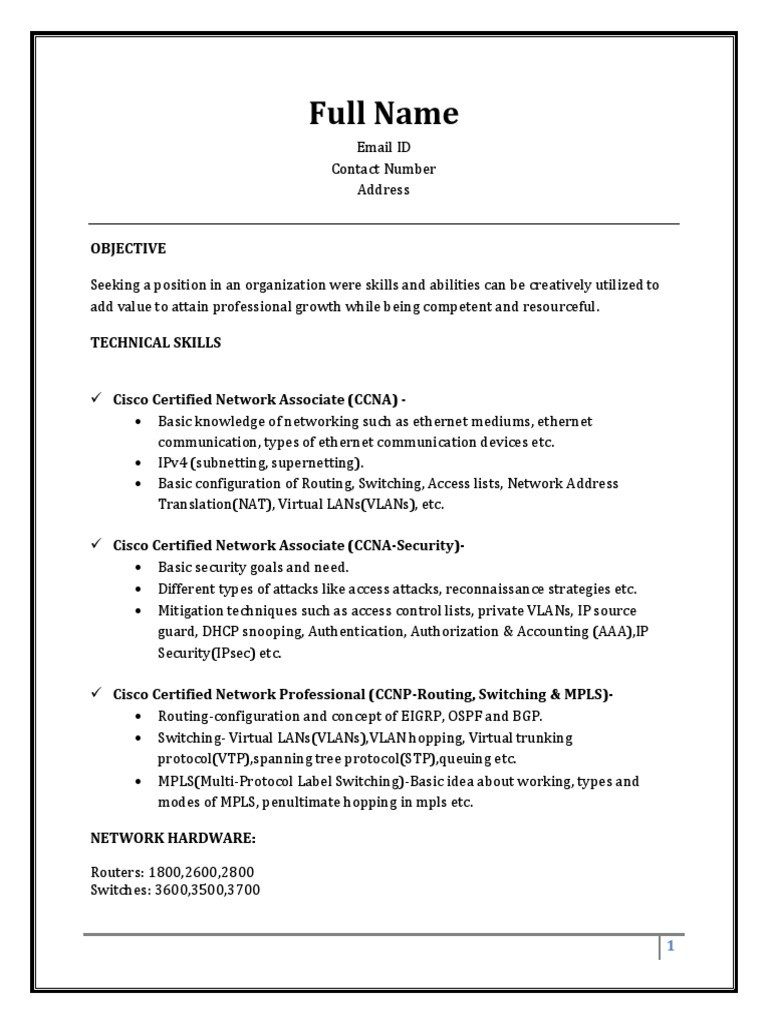 Sample Resume for Hardware and Networking for Fresher Sample Resume Fresher Ccna Pdf Multiprotocol Label Switching …