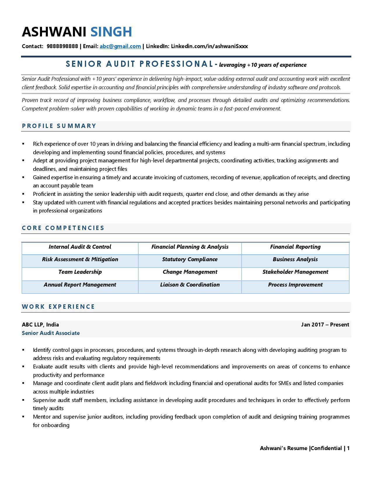 Sample Resume for Head Internal Audit Auditor Resume Examples & Template (with Job Winning Tips)