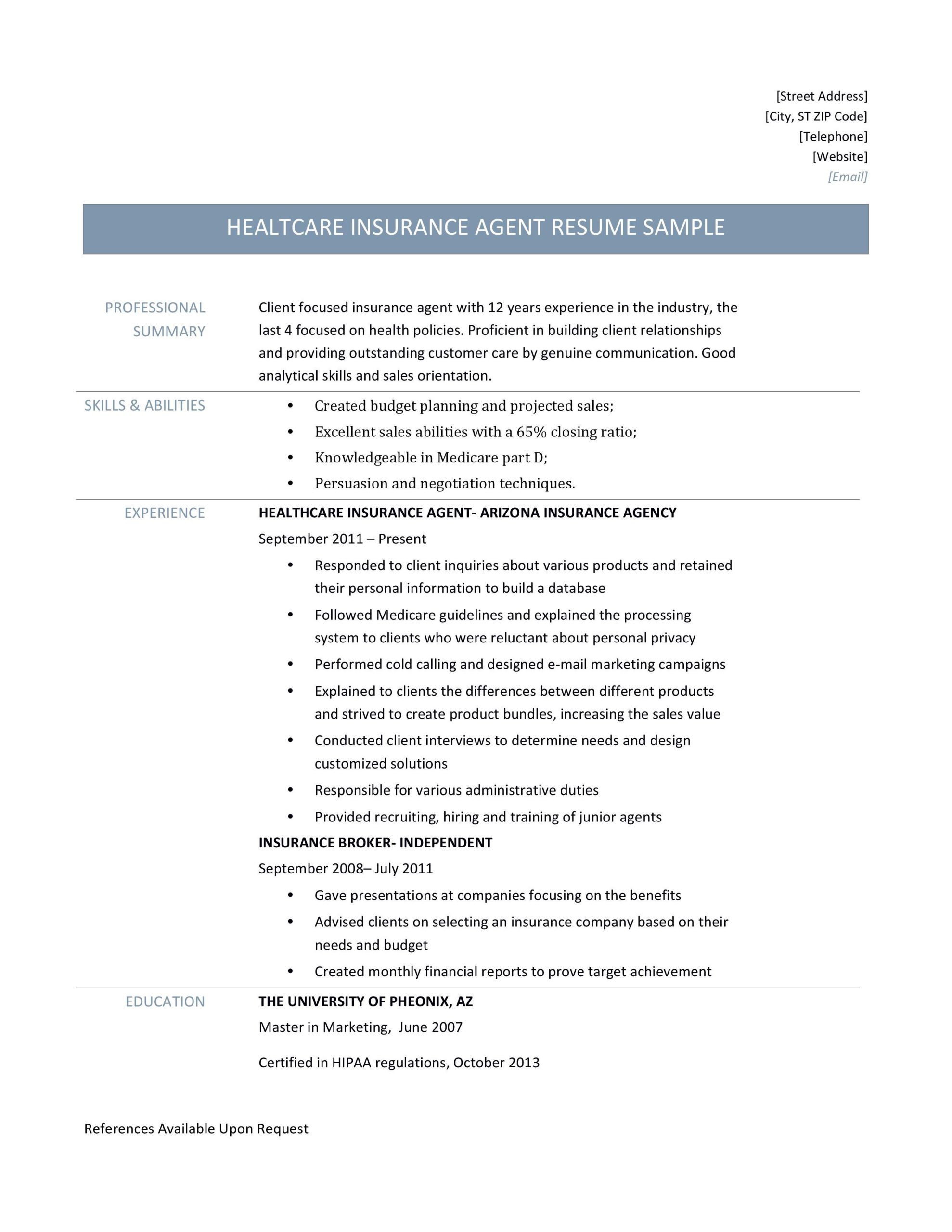 Sample Resume for Health Insurance Specialist Health Insurance Resume Sample – Ferel