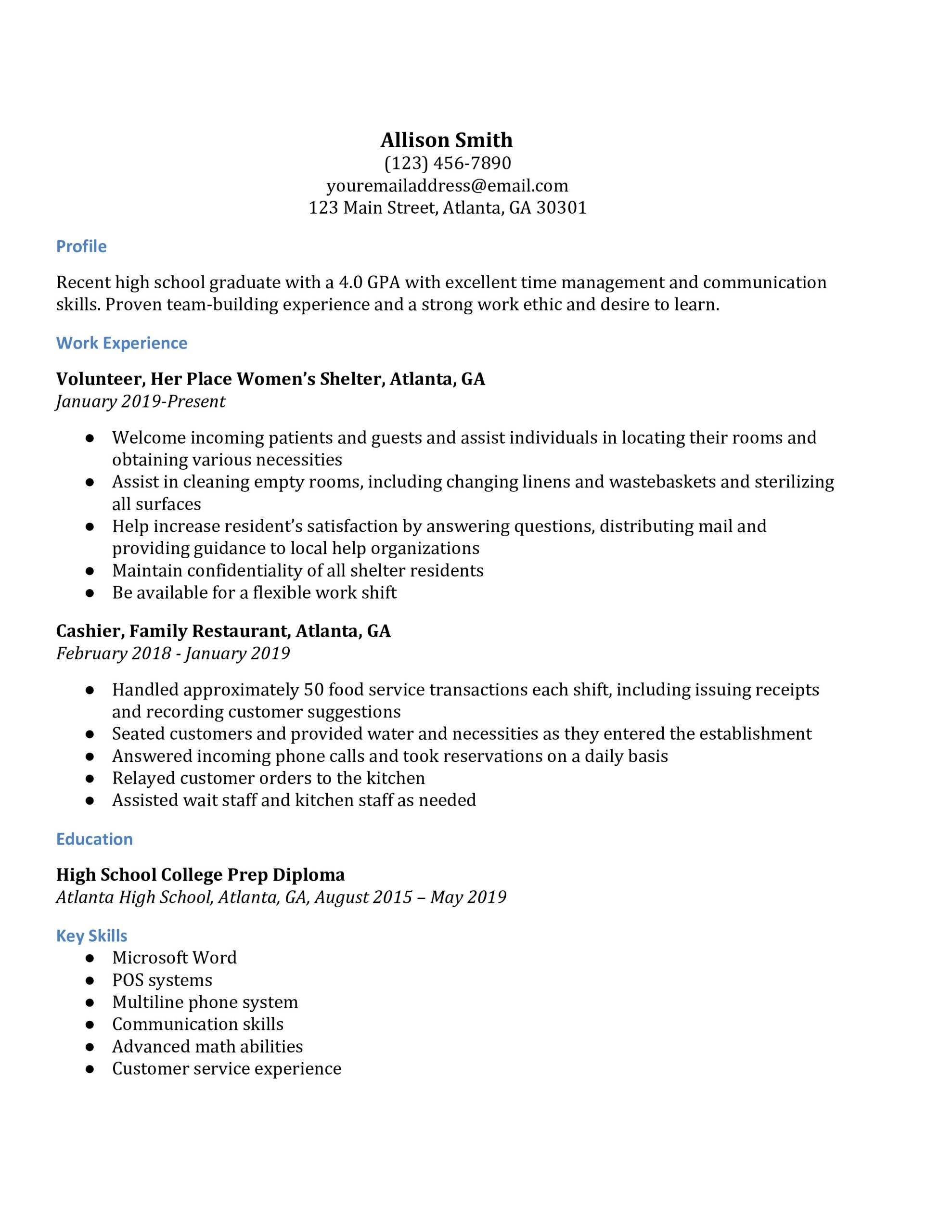 Sample Resume for High School Senior High School Resume Examples – Resumebuilder.com