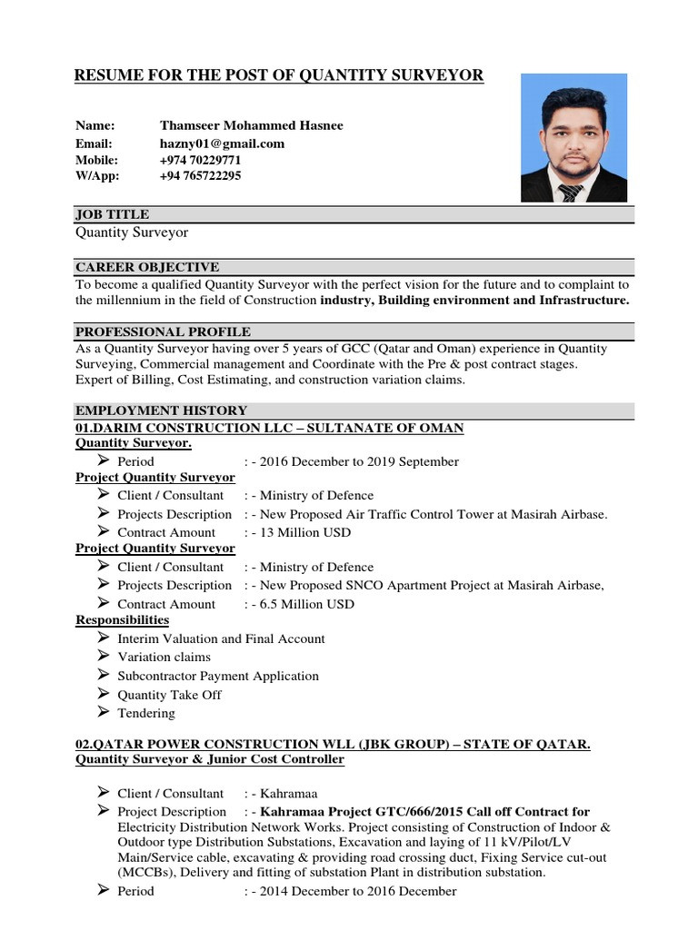 Sample Resume for Junior Quantity Surveyor Qs-updated Resume Pdf Sri Lanka Surveying