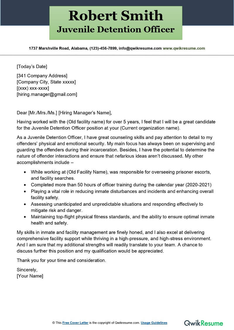 Sample Resume for Juvenile Detention Officer Juvenile Detention Officer Cover Letter Examples – Qwikresume