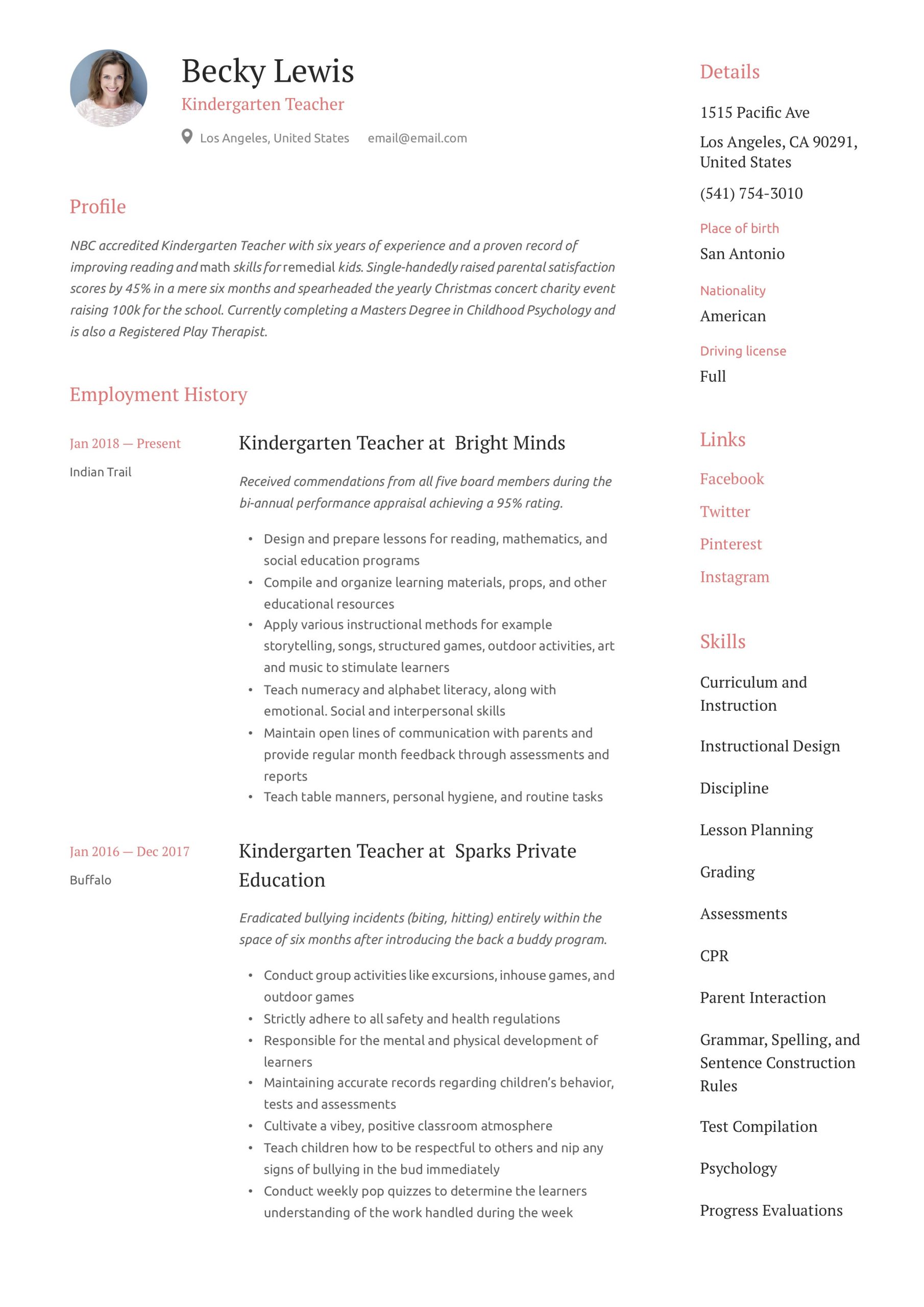 Sample Resume for Kindergarten Teacher Malaysia Kindergarten Teacher Resume & Writing Guide  12 Examples 2020
