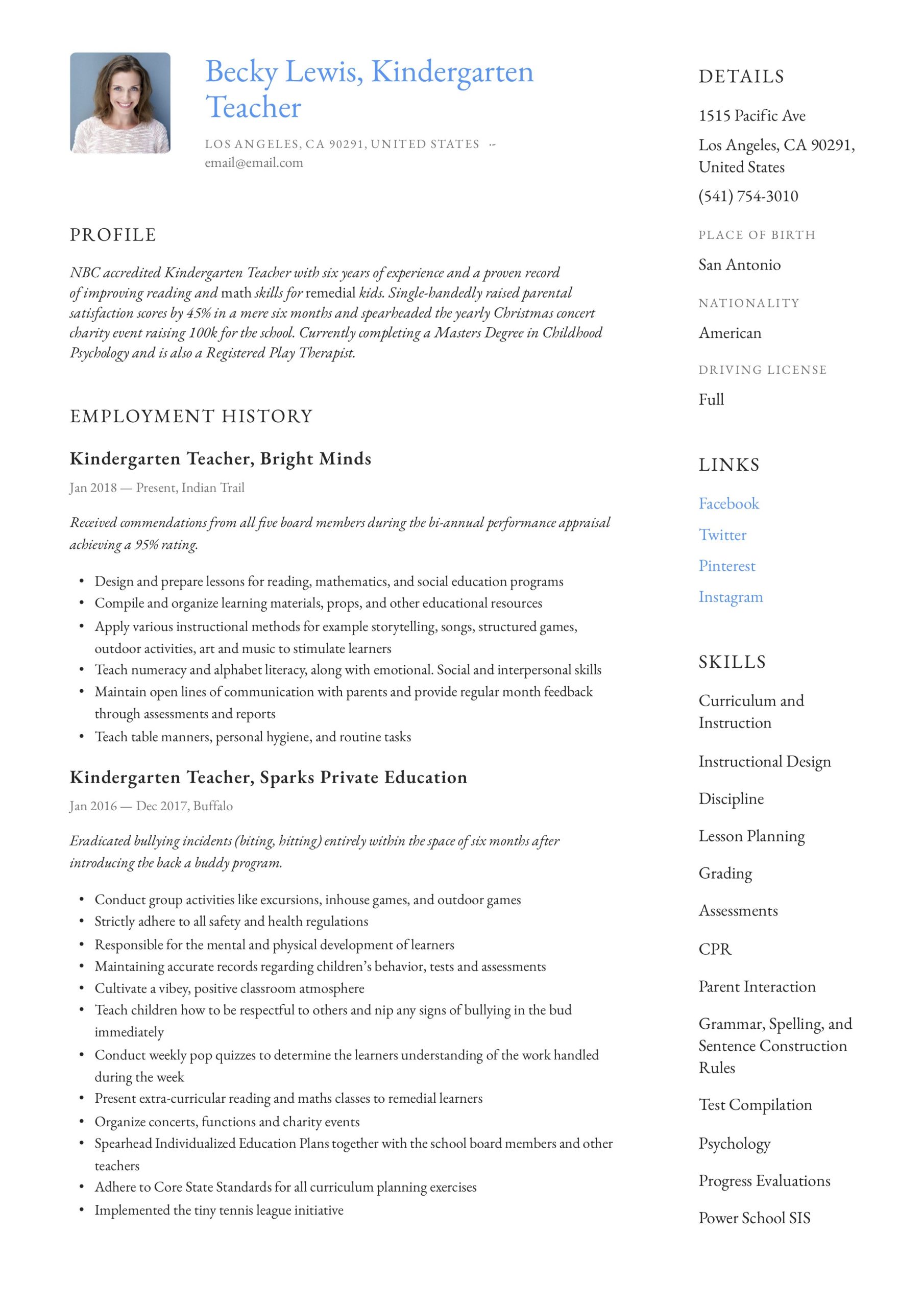 Sample Resume for Kindergarten Teacher Malaysia Kindergarten Teacher Resume & Writing Guide  12 Examples 2020