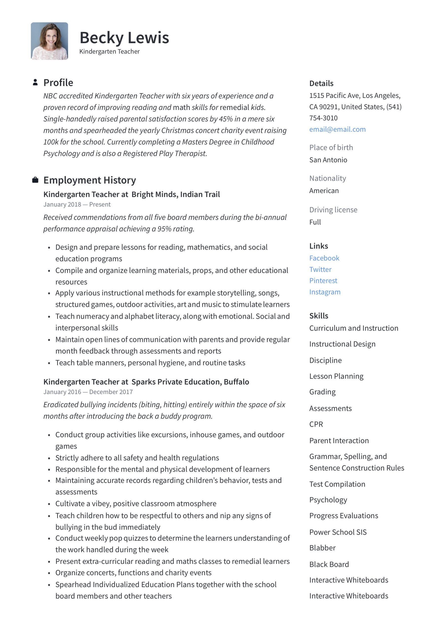 Sample Resume for Kindergarten Teacher Malaysia Kindergarten Teacher Resume & Writing Guide  12 Examples 2020