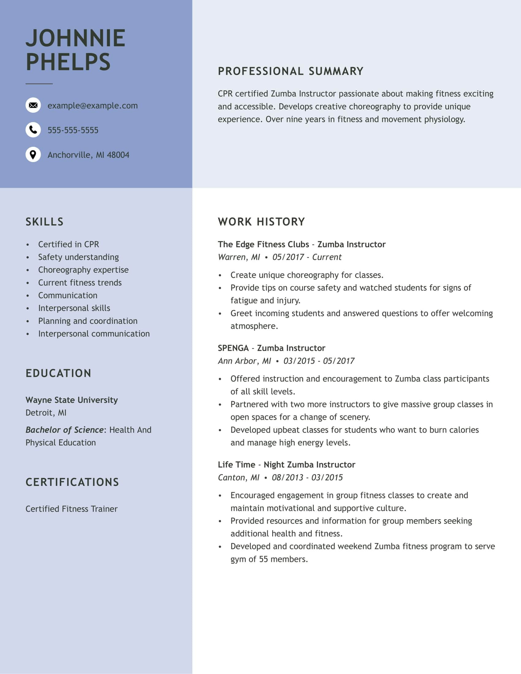 Sample Resume for New Zumba Instructor Zumba Instructor Free Resume Templates   How-to Guide