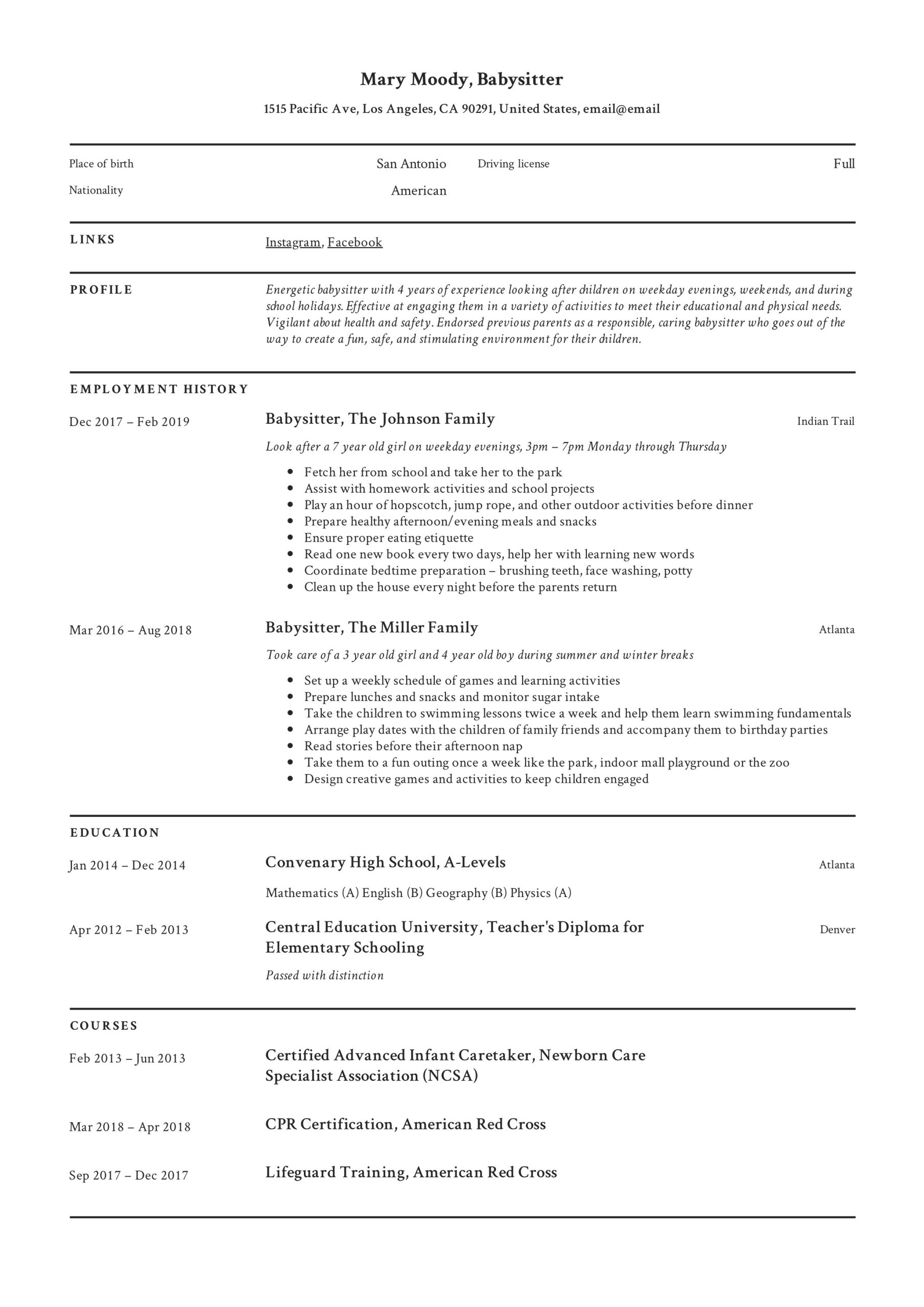 Sample Resume for Newborn Care Specialists 19 Babysitter Resume Examples & Writing Guide 2022