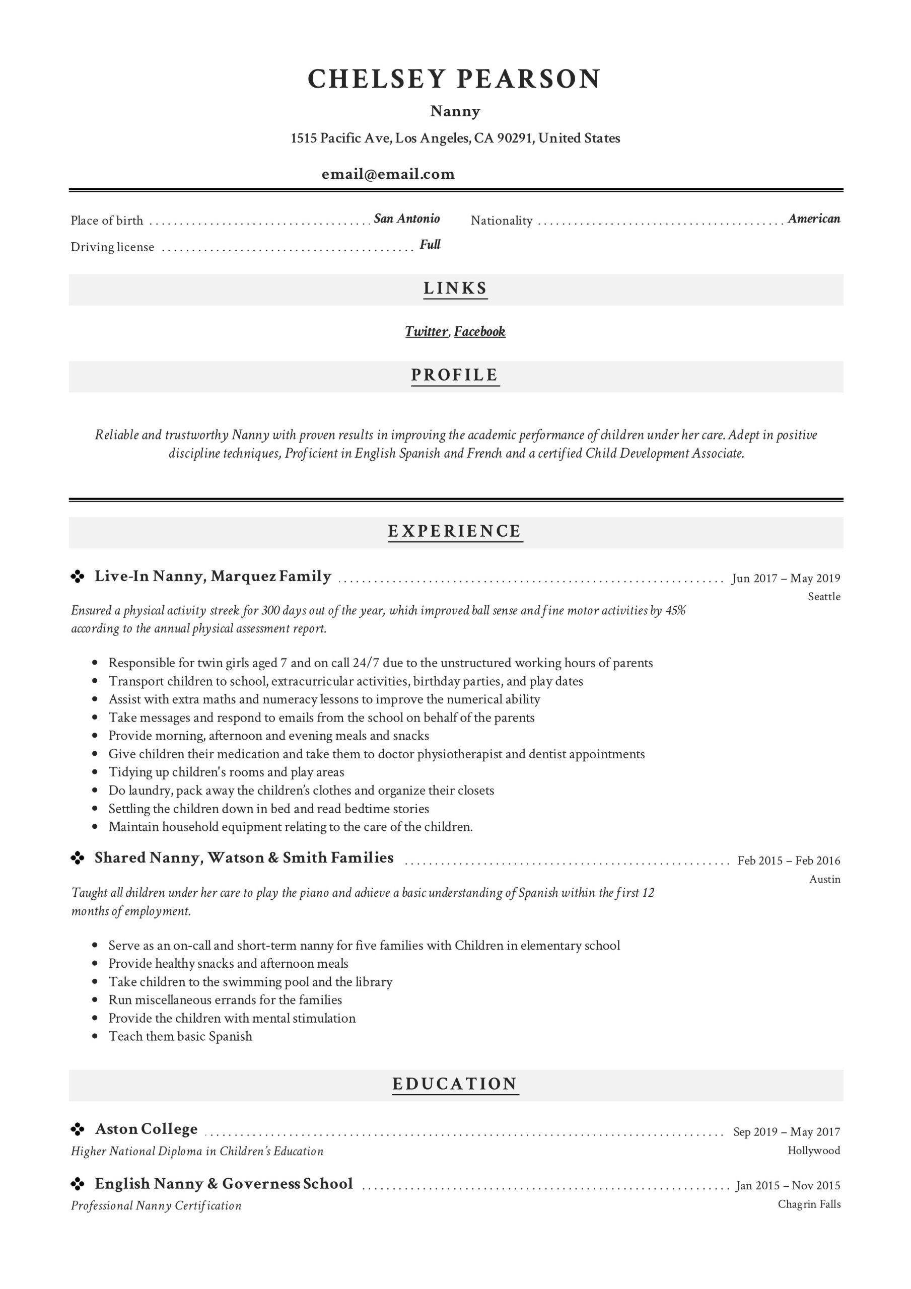 Sample Resume for Newborn Care Specialists Nanny Resume & Writing Guide  12 Template Samples Pdf