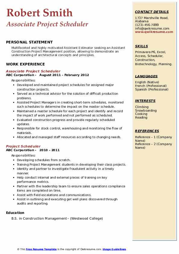 Sample Resume for Project Planner Scheduler Project Scheduler Resume Samples