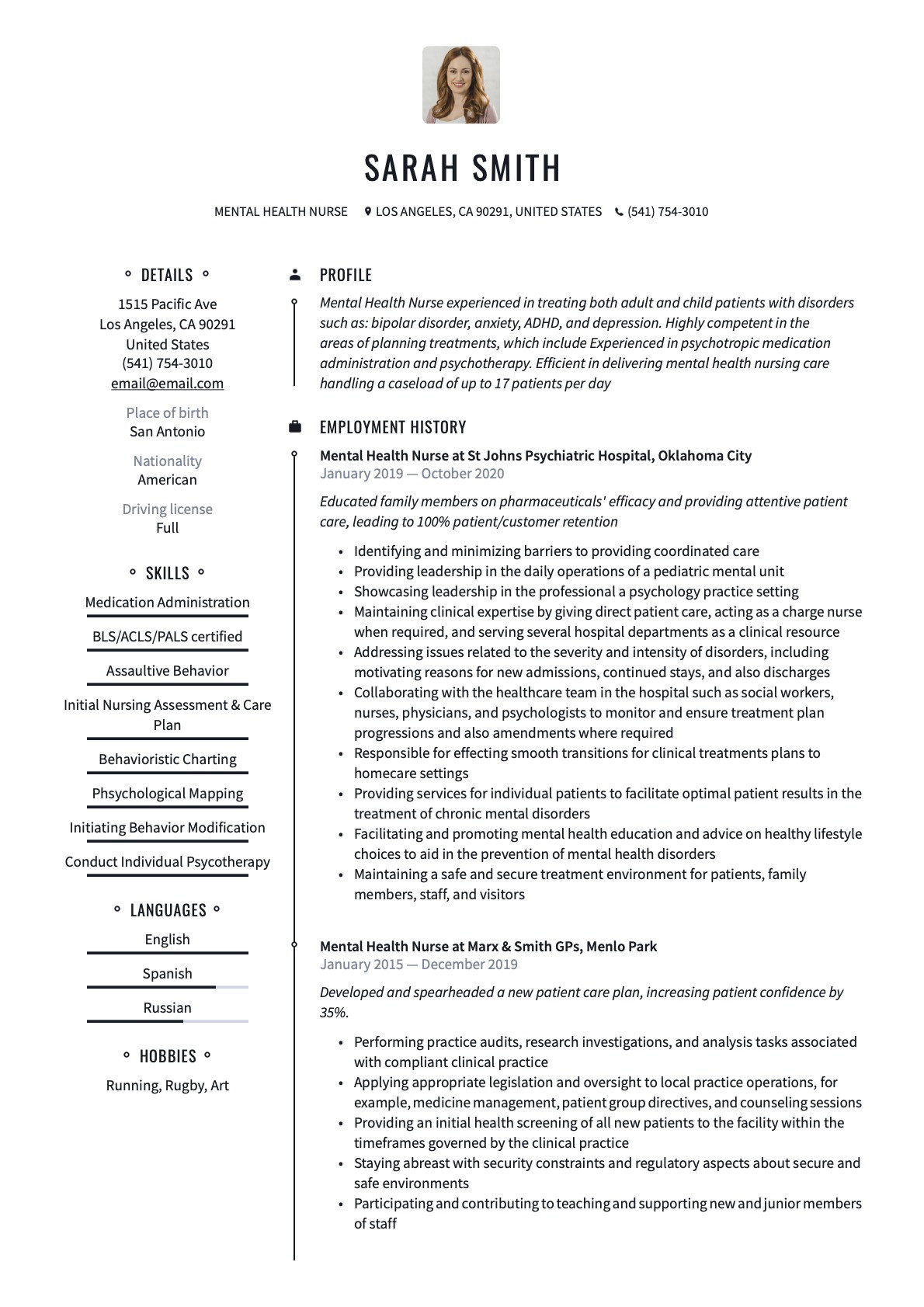 Sample Resume for Psychiatric Long Term Care Nurse Mental Health Nurse Resume & Guide  20 Free Templates
