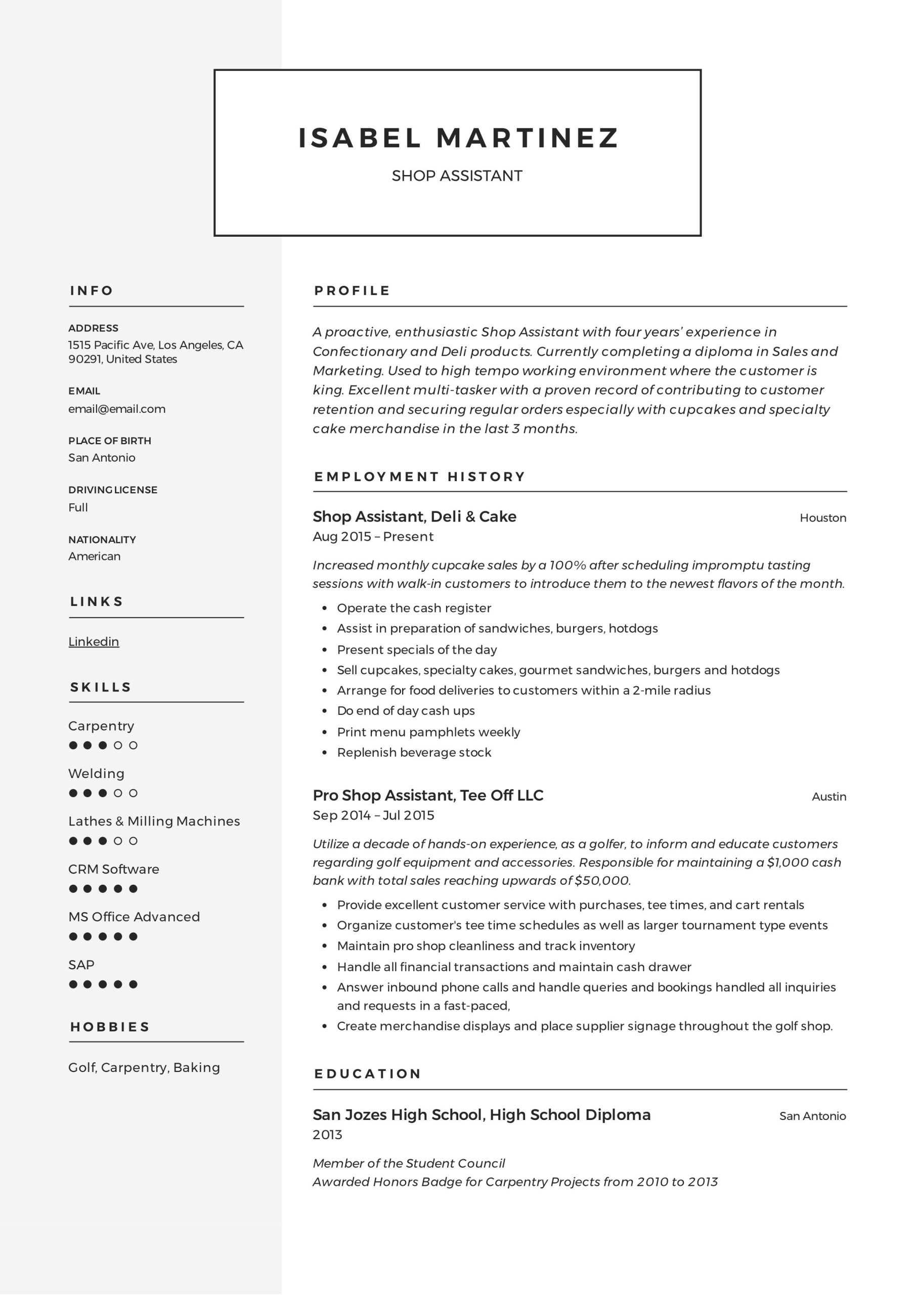 Sample Resume for Retail Shop assistant Store assistant Cv Template October 2021