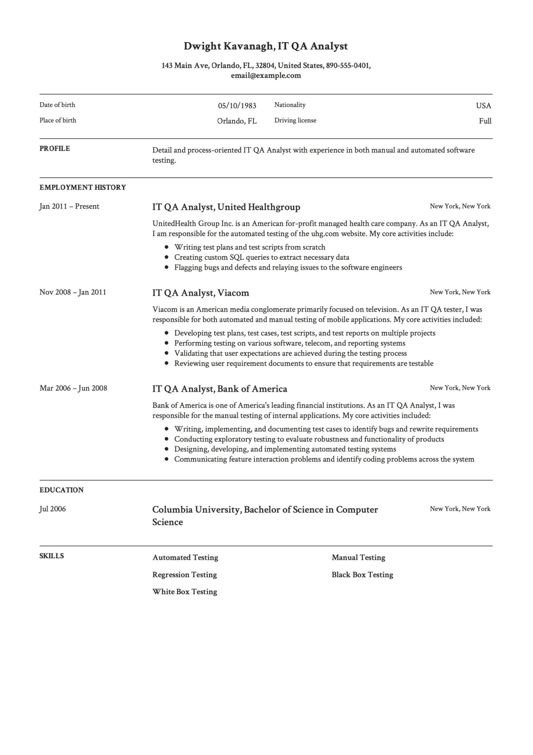 Sample Resume for Senior Qa Analyst It Qa Analyst Resume & Guide 14 Templates Free