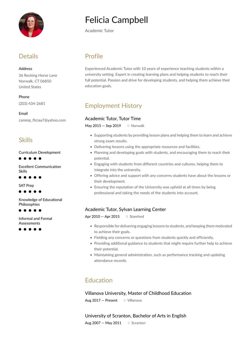 Sample Resume Home Tuition Pamphlet Examples Academic Tutor Resume Example & Writing Guide Â· Resume.io