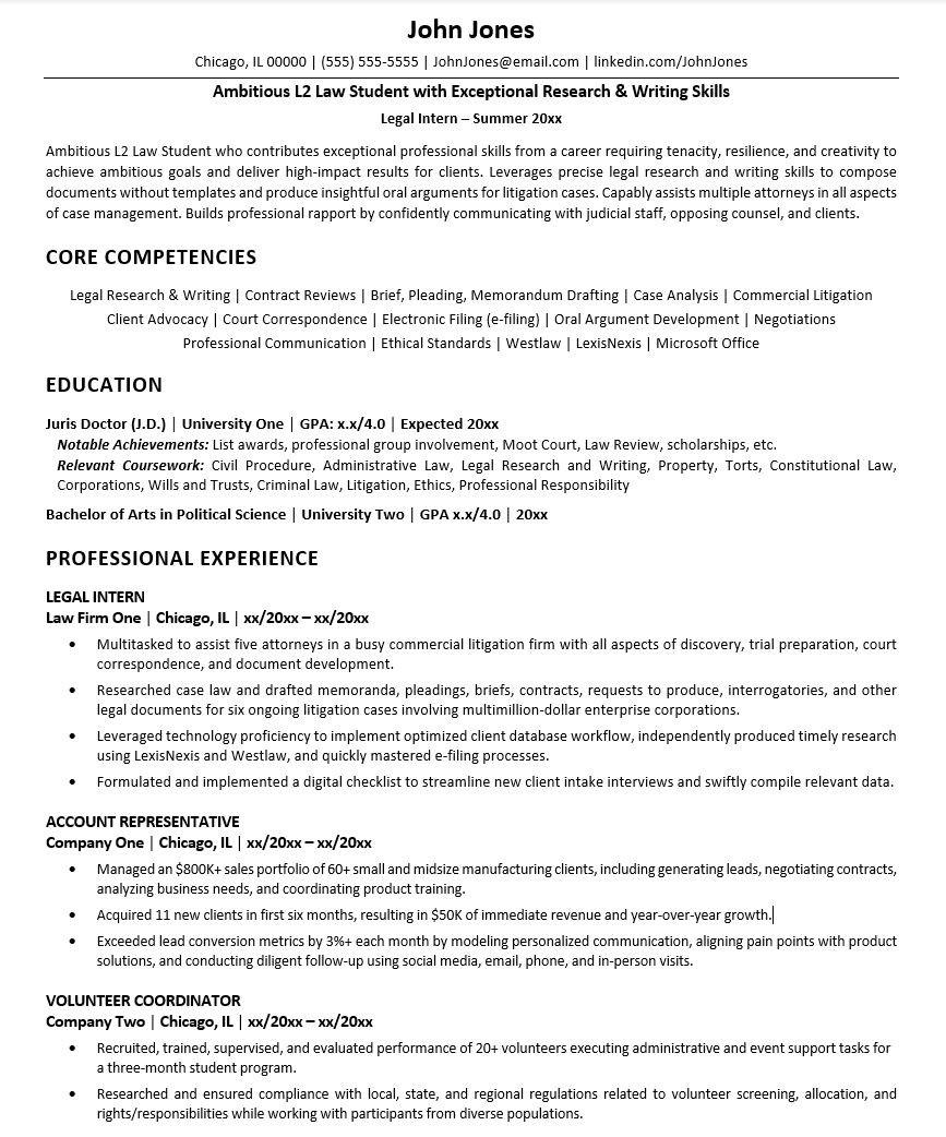 Sample Resume Objectives for Court Clerk Law School Resume Sample Monster.com