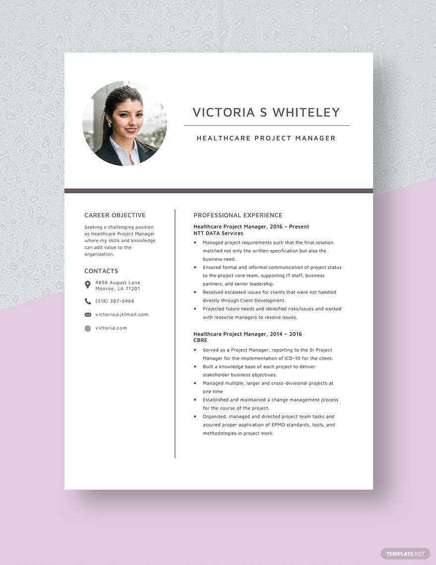 Sample Resume Of Healthcare Project Manager Healthcare Project Manager Resume Template – Word, Apple Pages …