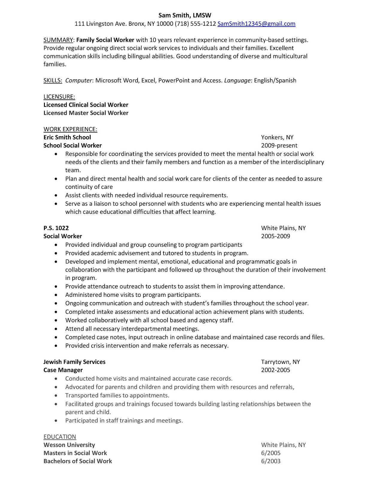 Sample Resume Of Hospital social Worker Sample Resume: Family social Worker Career Advice & Pro …