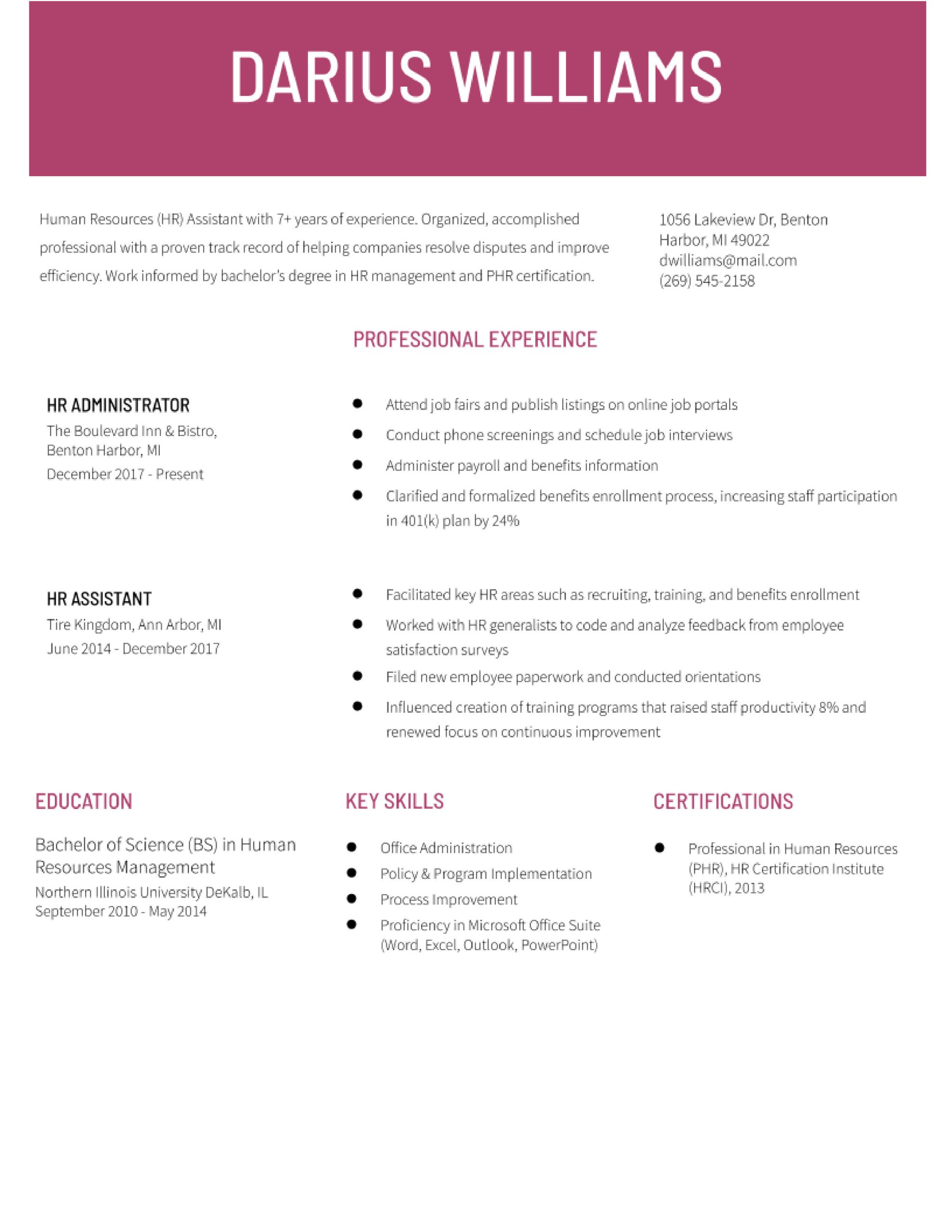 Sample Resume Of Hr assistant Usa Pattern Resumes Human Resources (hr) assistant Resume Examples In 2022 …