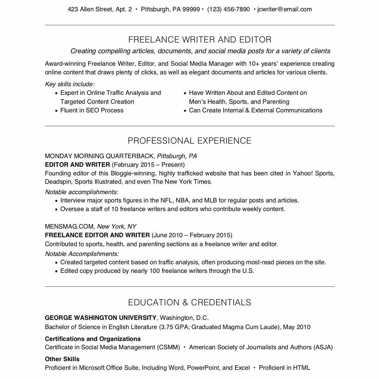 Sample Resume Of Self Employed Person Freelance Resume and Cover Letter Examples and Tips