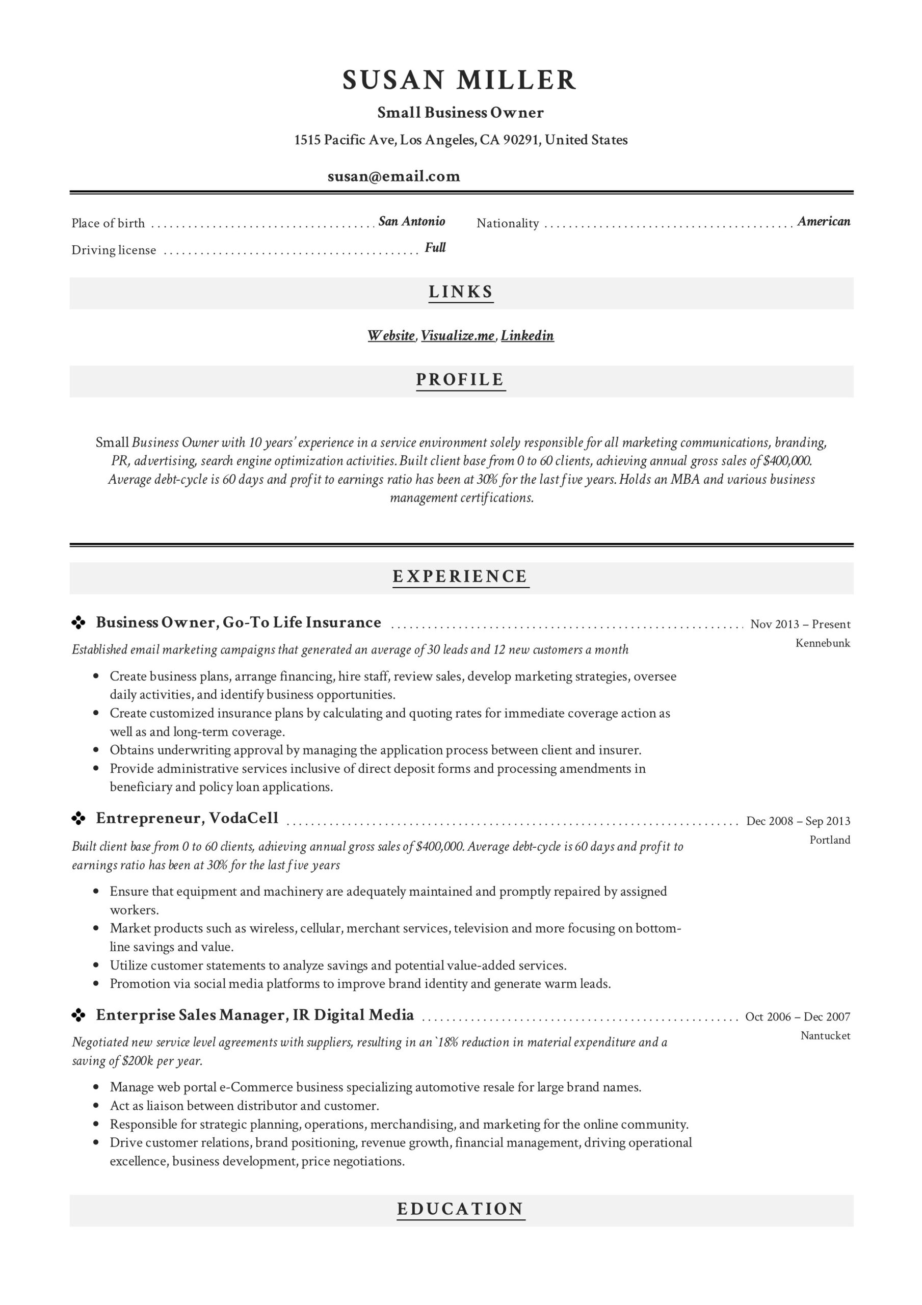 Sample Resume Of Self Employed Person Small Business Owner Resume Guide  19 Examples Pdf 2020