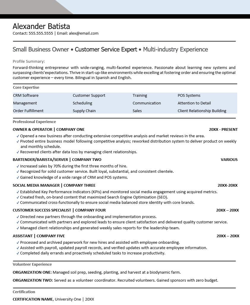 Sample Resume Self Employed Business Owner Business Owner Resume Sample Monster.com