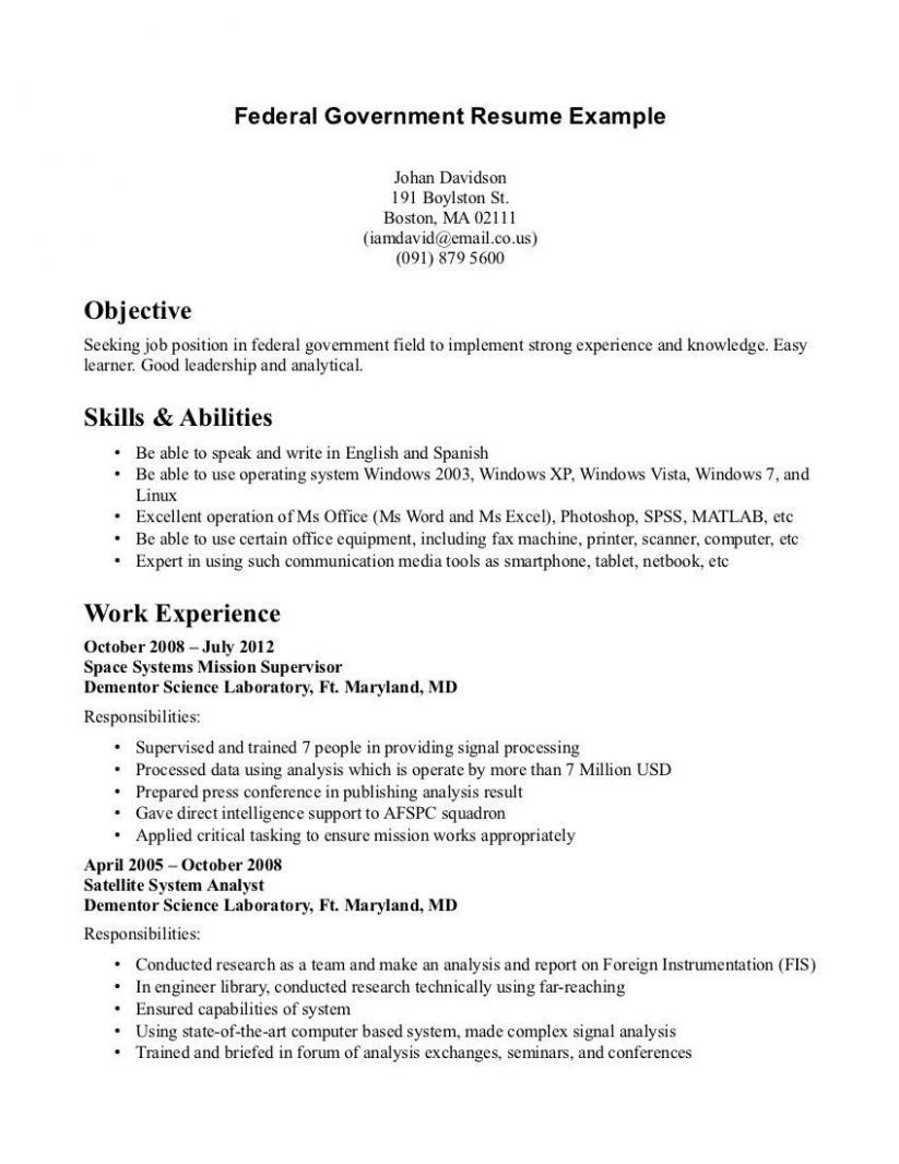 Sample Resume Sent for Government Jobs 8 Federal Job Resume Template Job Resume Template, Job Resume …